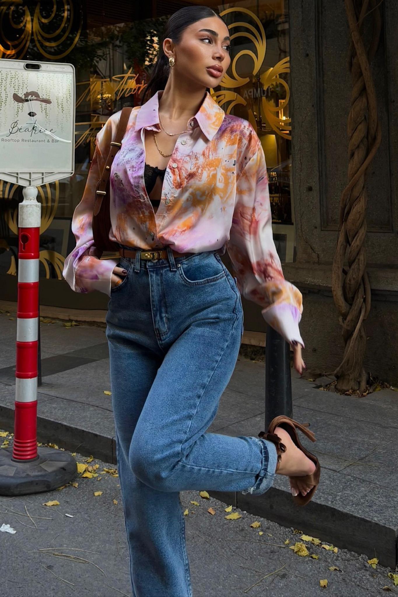 Batik Desenli Saten Gömlek 3409 R9-B-K2