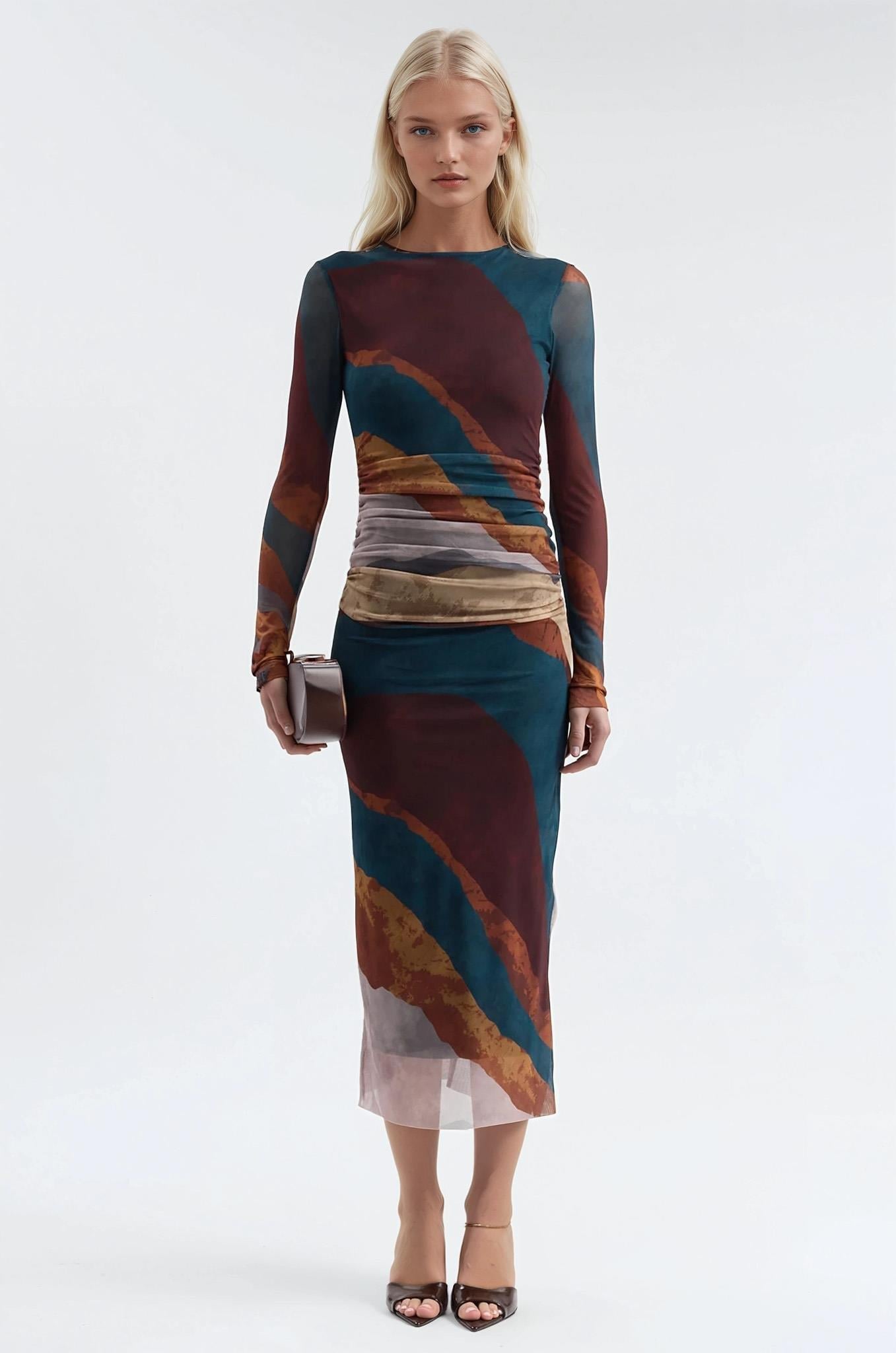 Batik Desenli Tül Elbise 2977