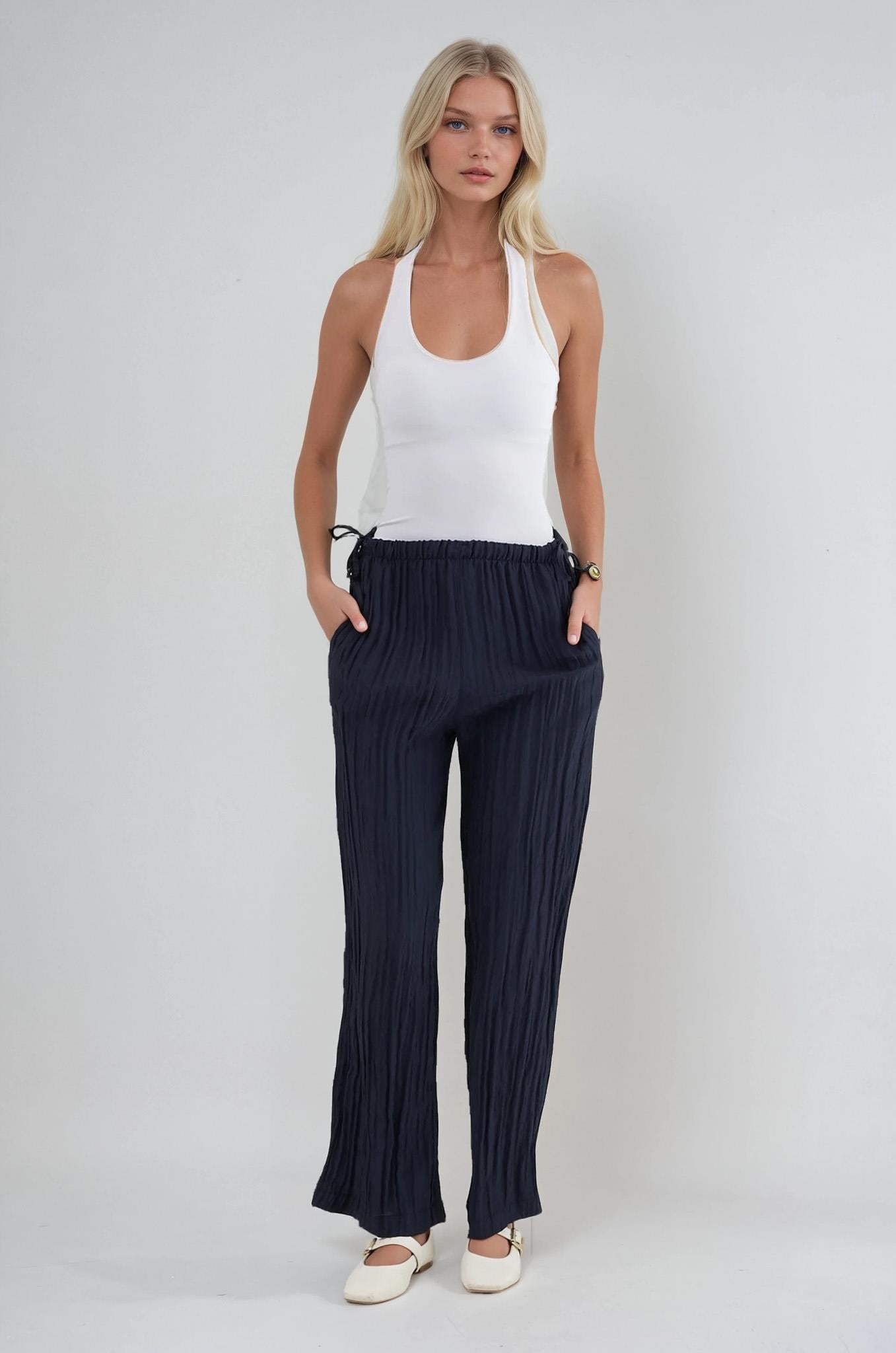 Beli Büzgü Detaylı  Rahat Pantolon   0128
