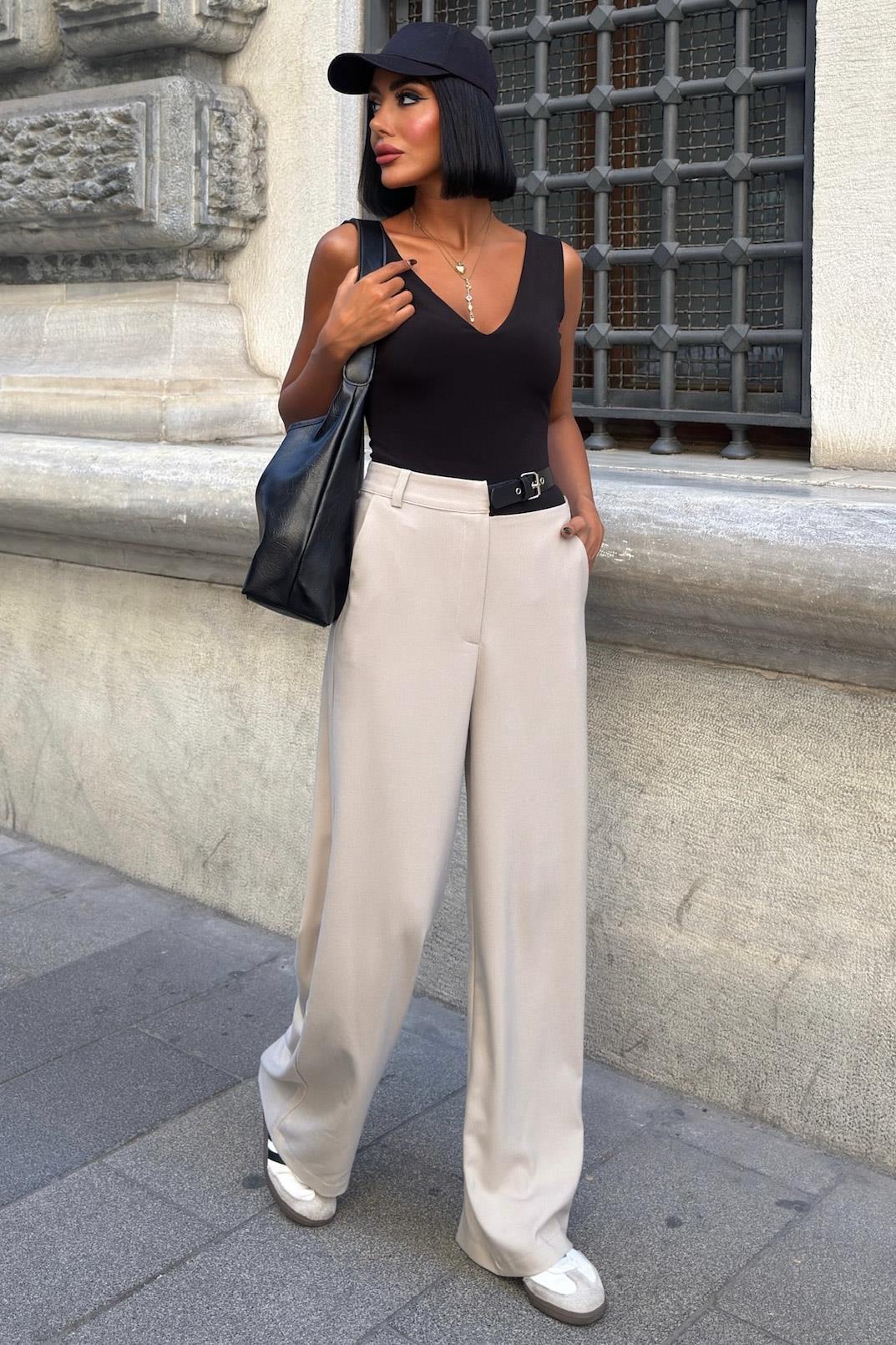 Beli Kemer Detaylı Kumaş Pantolon 0086