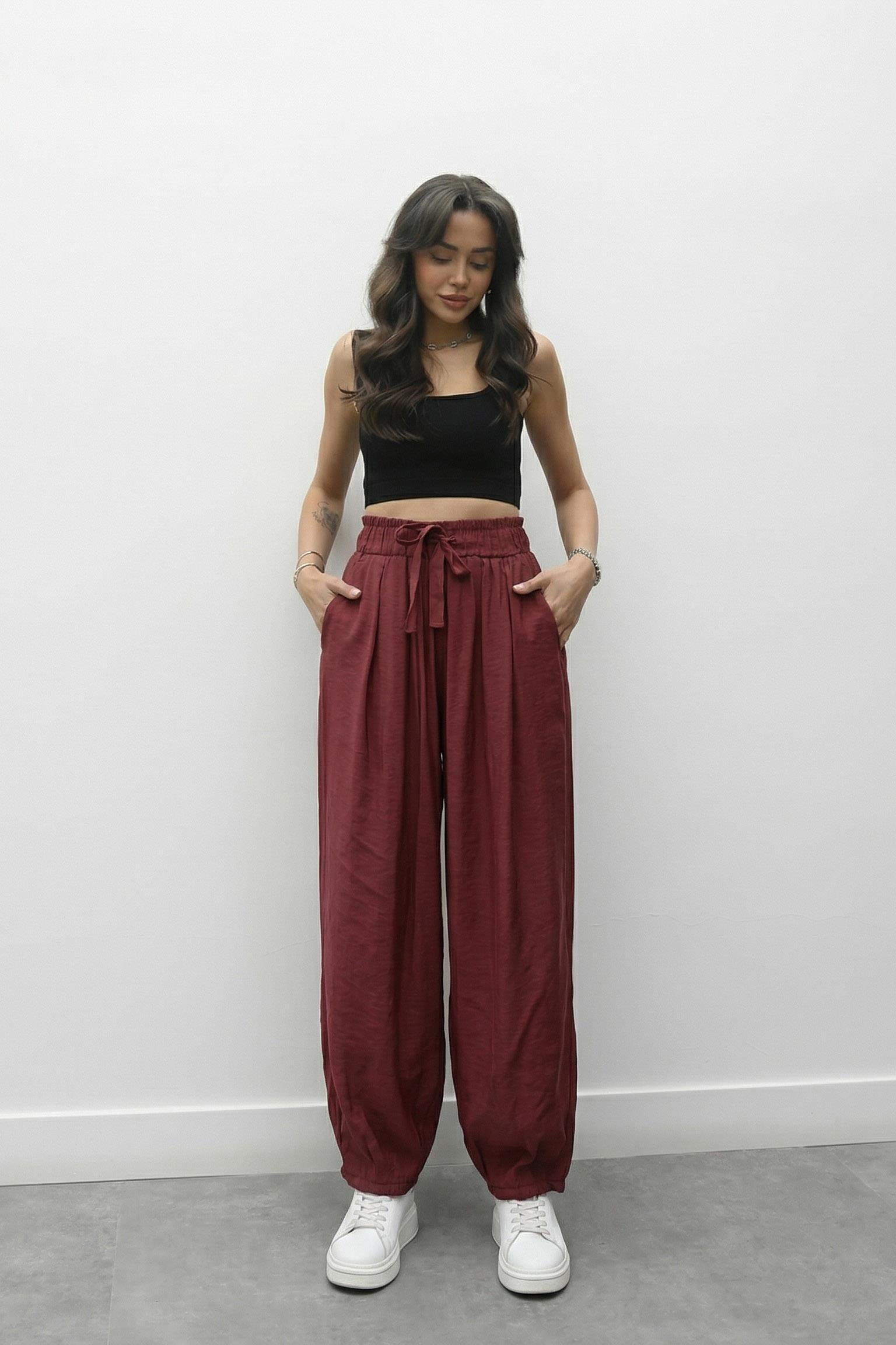 Beli Lastikli Bordo Rahat Pantolon 0136