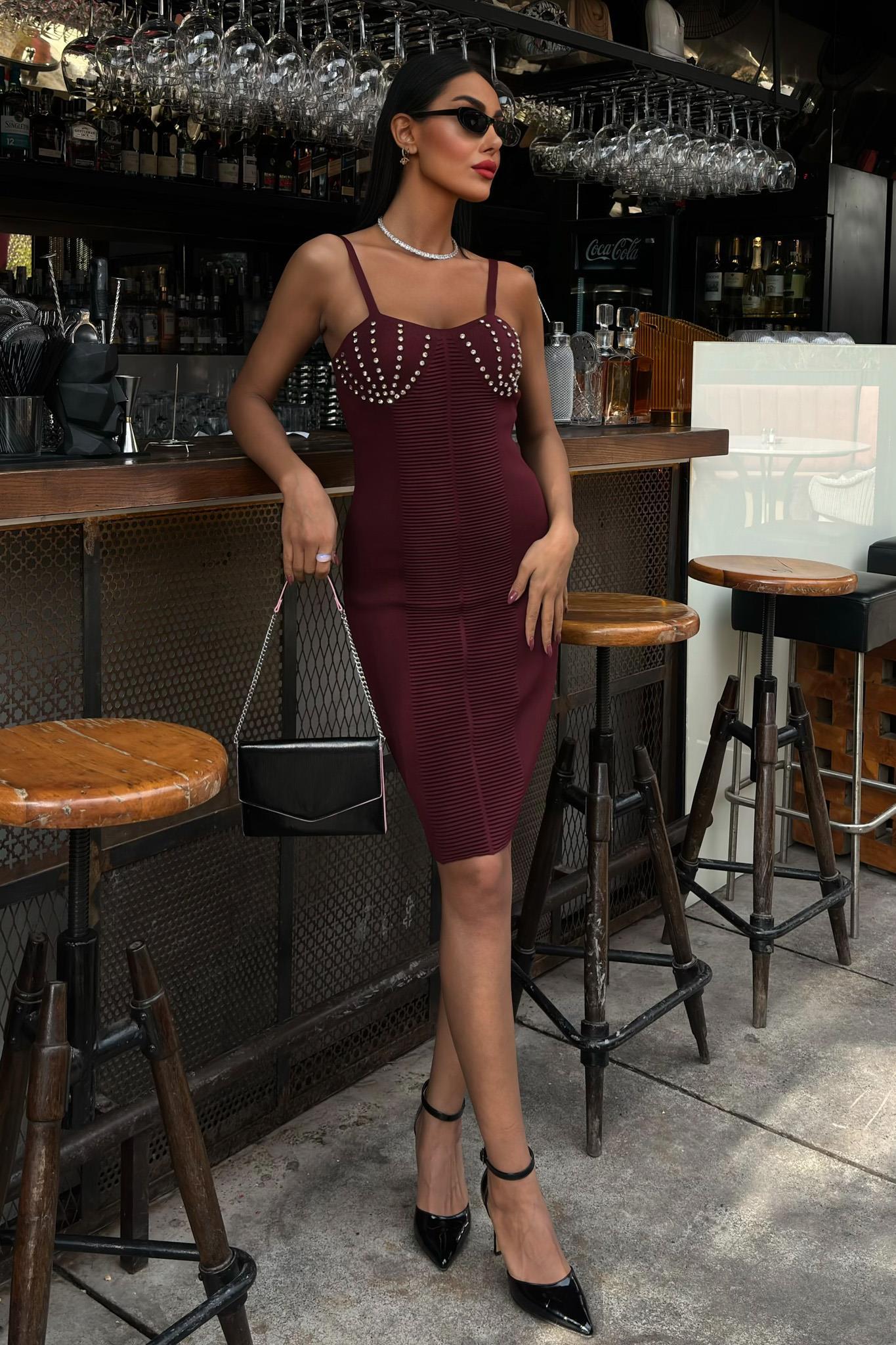 Belina Taş Detaylıı Mini Elbise 2804 R2-H-K2