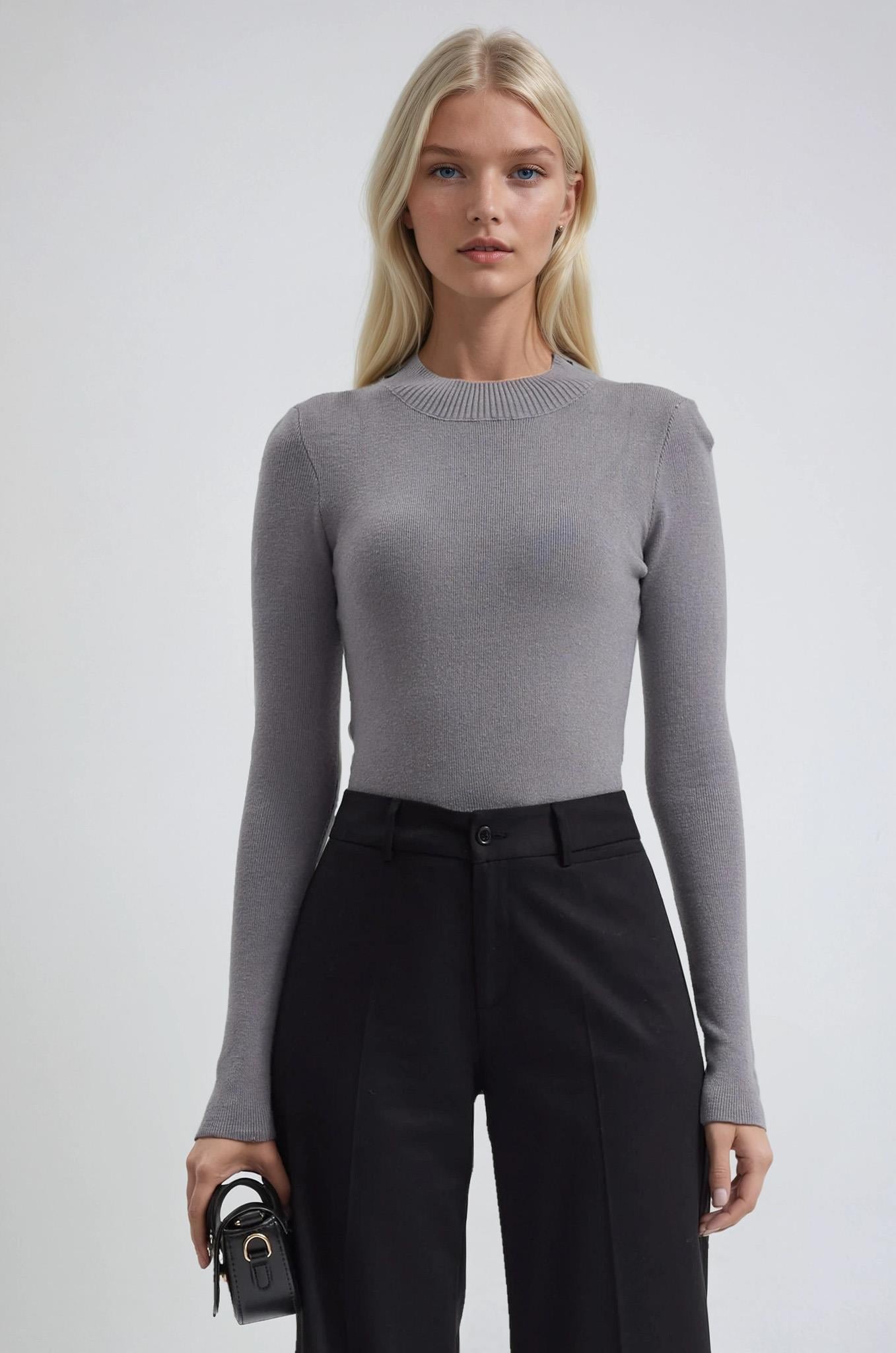 Bisiklet Yaka Crop Triko Kazak 1405