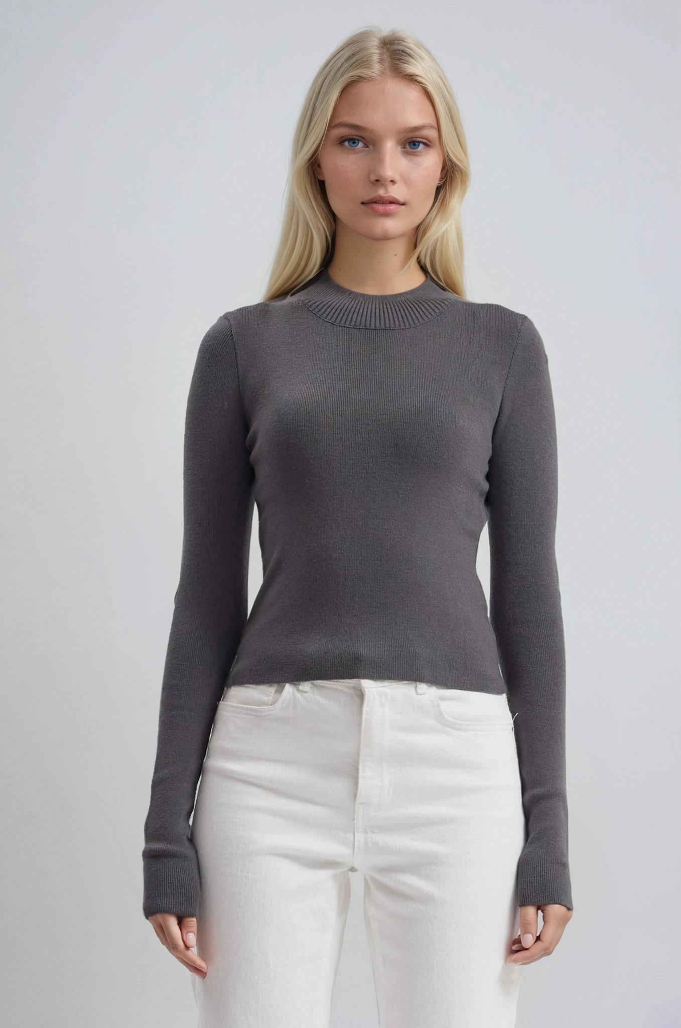 Bisiklet Yaka Crop Triko Kazak 1405