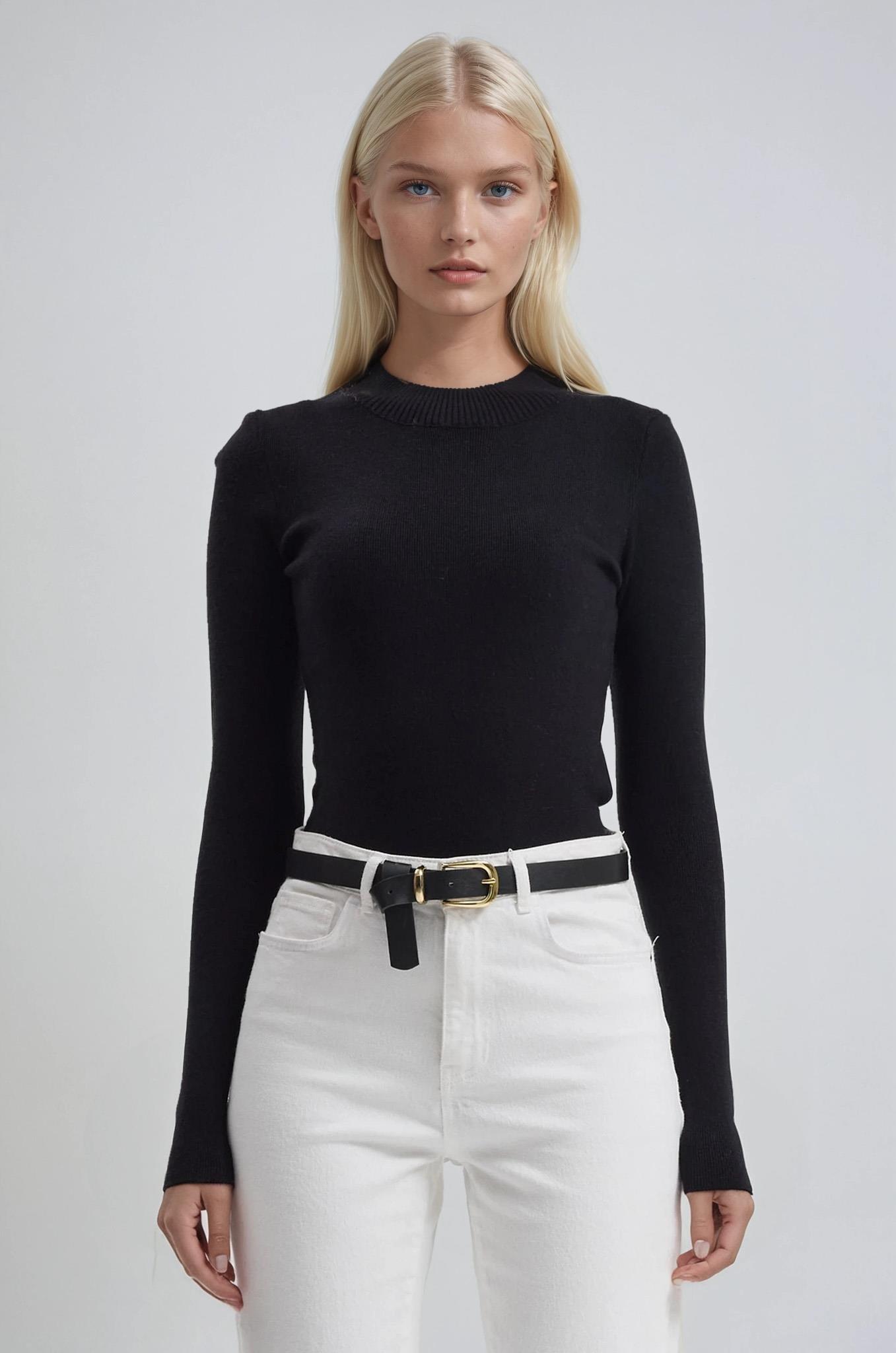 Bisiklet Yaka Crop Triko Kazak 1405