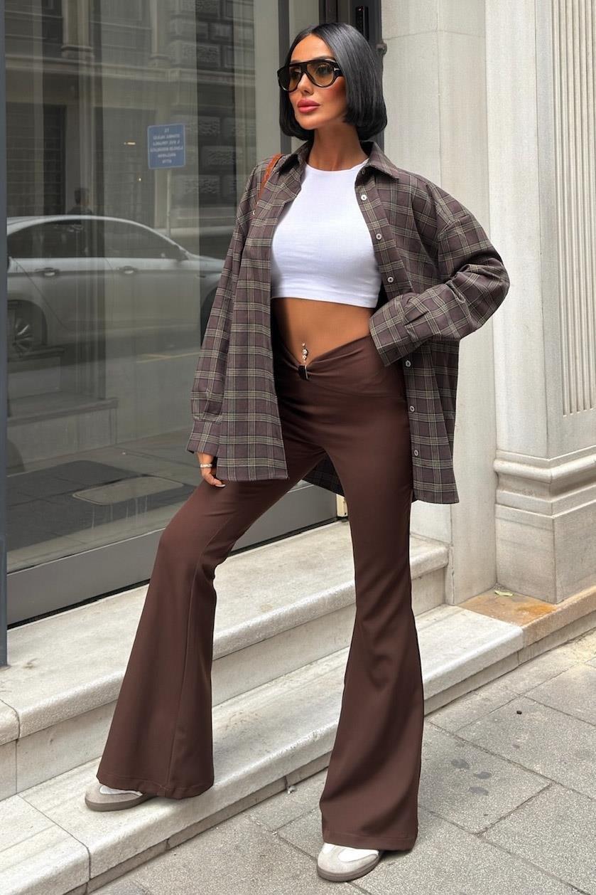 Büzgü ve Toka Detaylı İspanyol Pantolon 0090 R7-C-K5