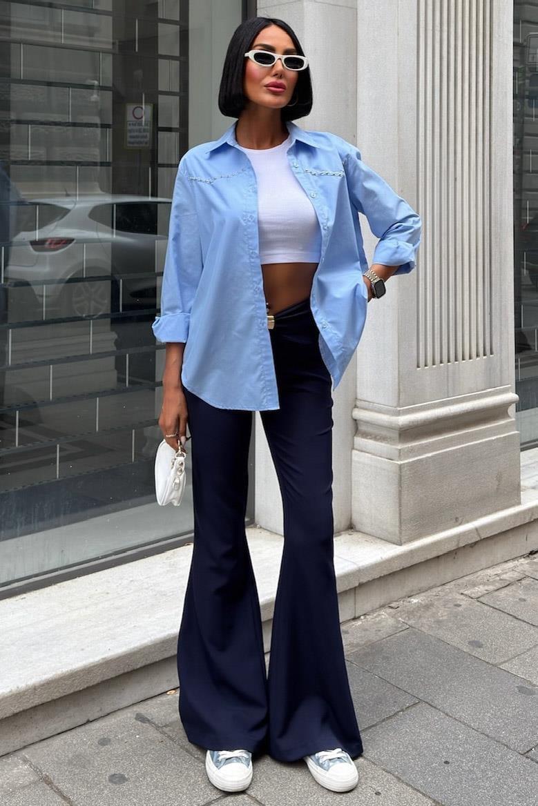 Büzgü ve Toka Detaylı İspanyol Pantolon 0090 R7-C-K5