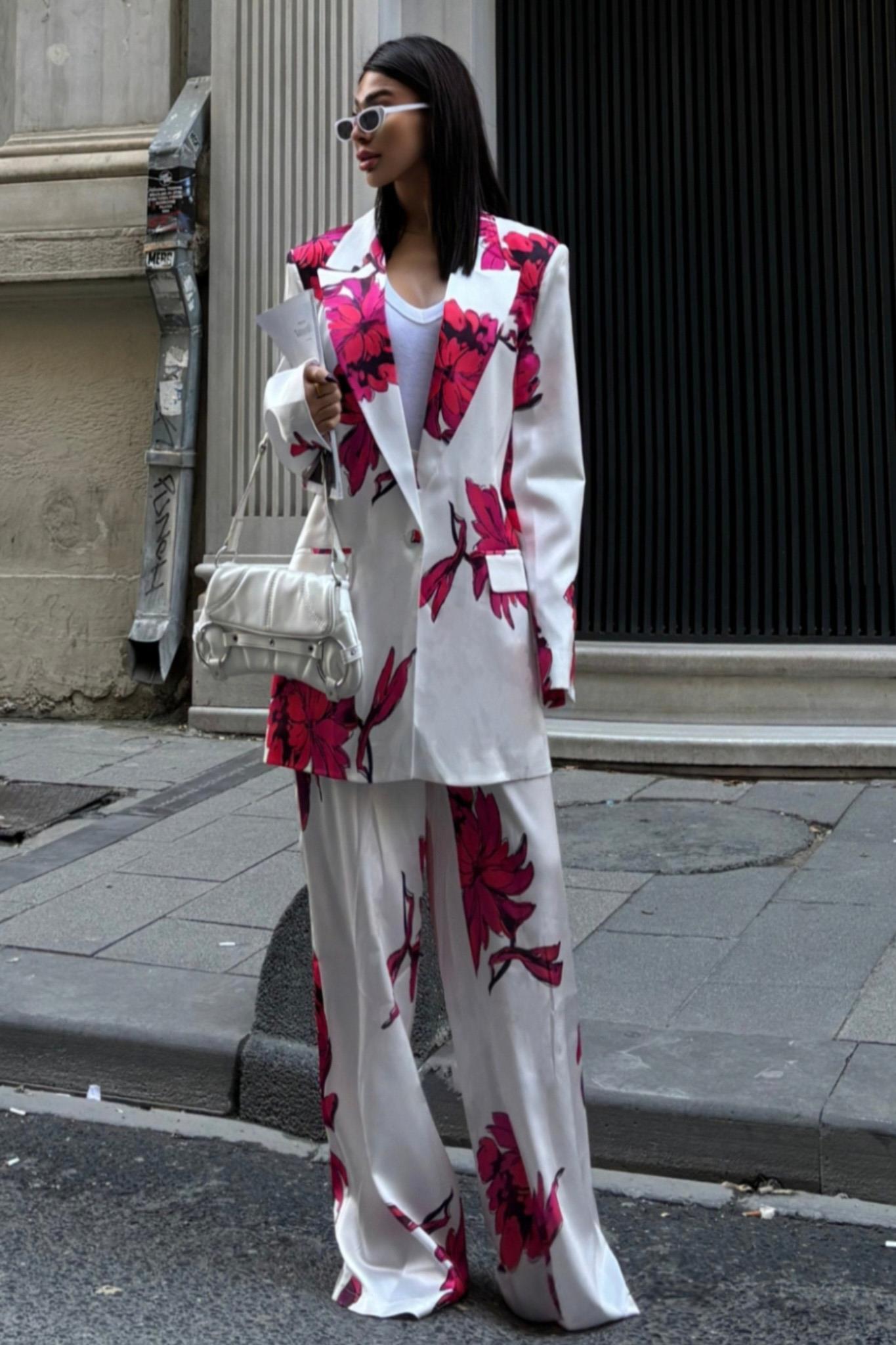 Çiçekli Chanel Saten Takım 10040 R6-B-K5