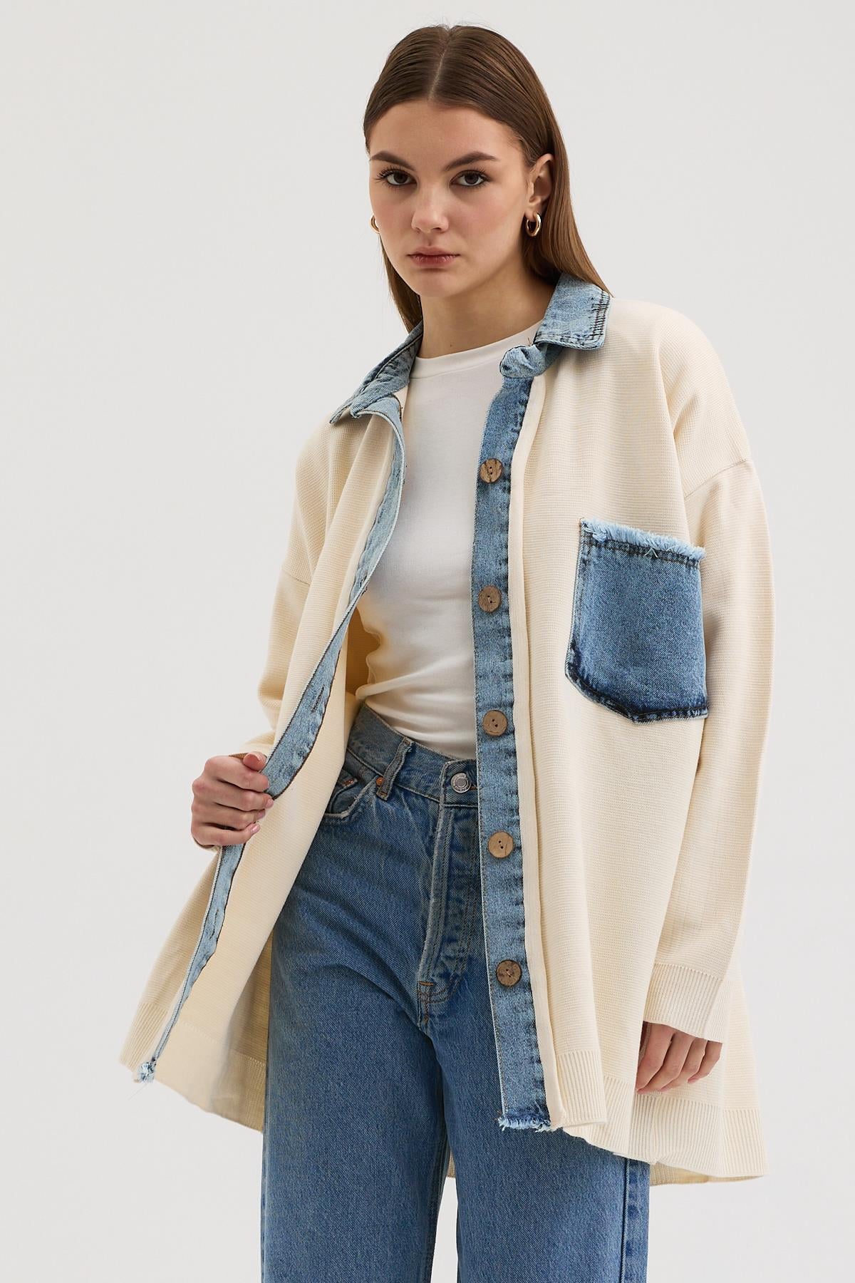 Denim Garnili Rahat Hırka 5195