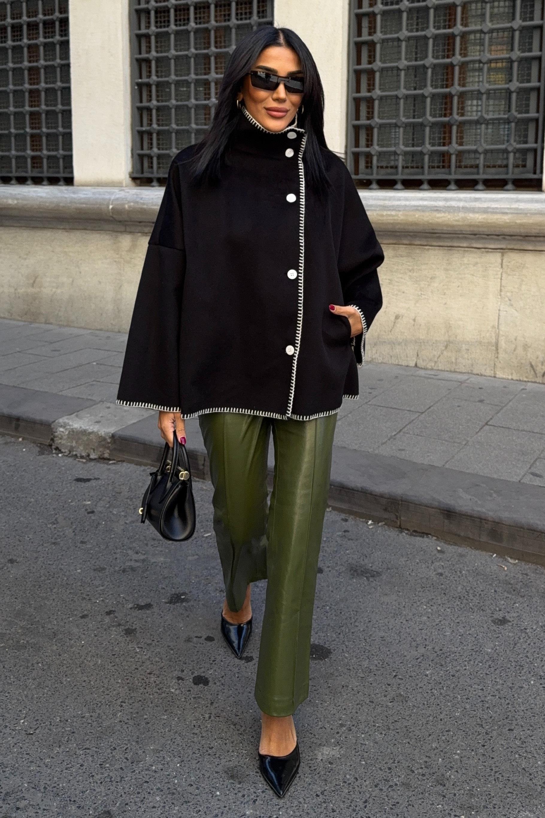 Dikiş Detaylı Dik Yaka Kaşe Ceket 6138