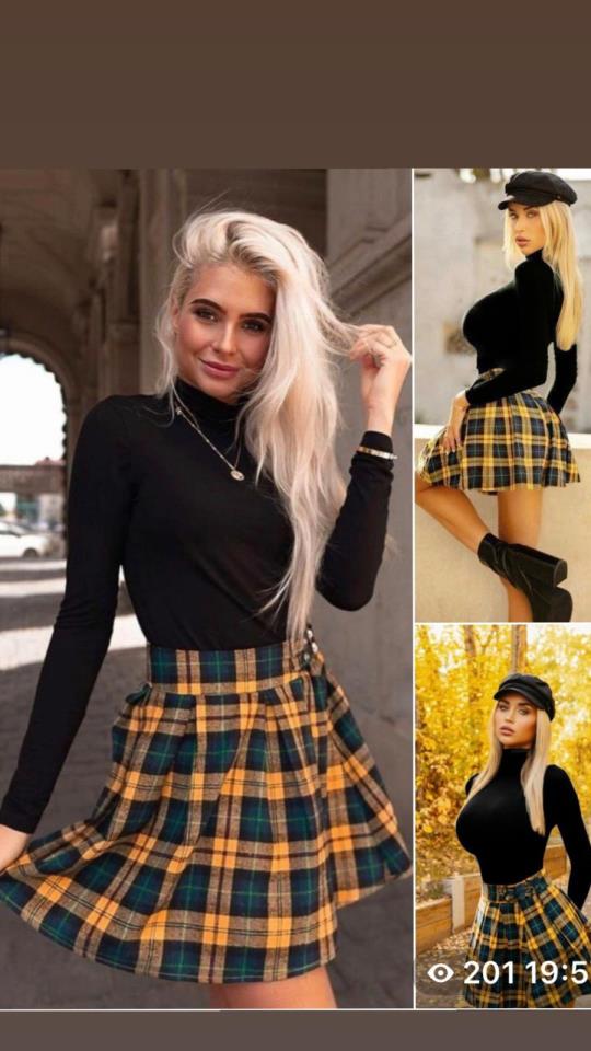 Ekose Desen Dalgıç Kumaş Etek-bluz Ikili Takım