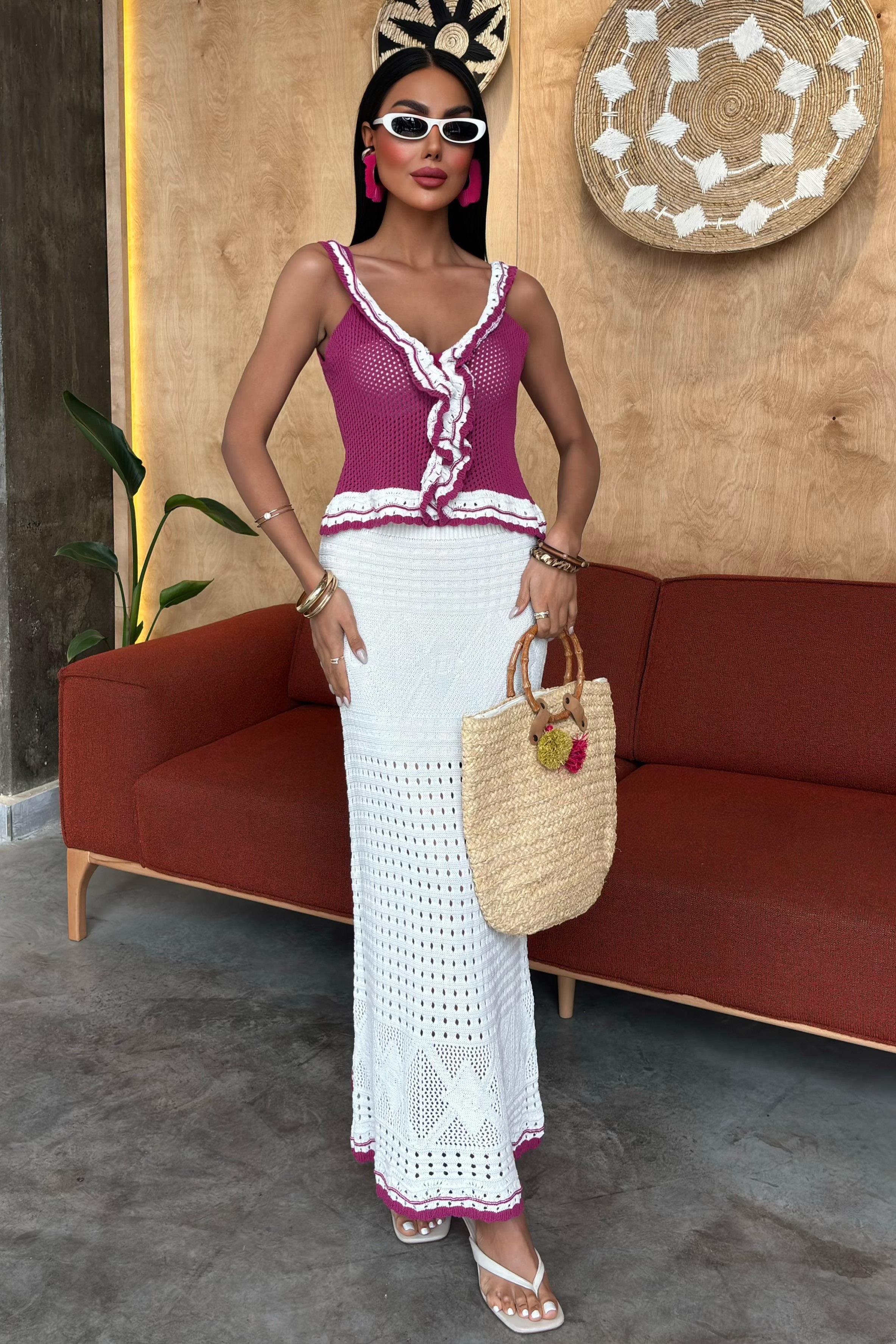 Fırfır Detaylı Uzun Etekli Triko Takım 10115 R2-B-K5