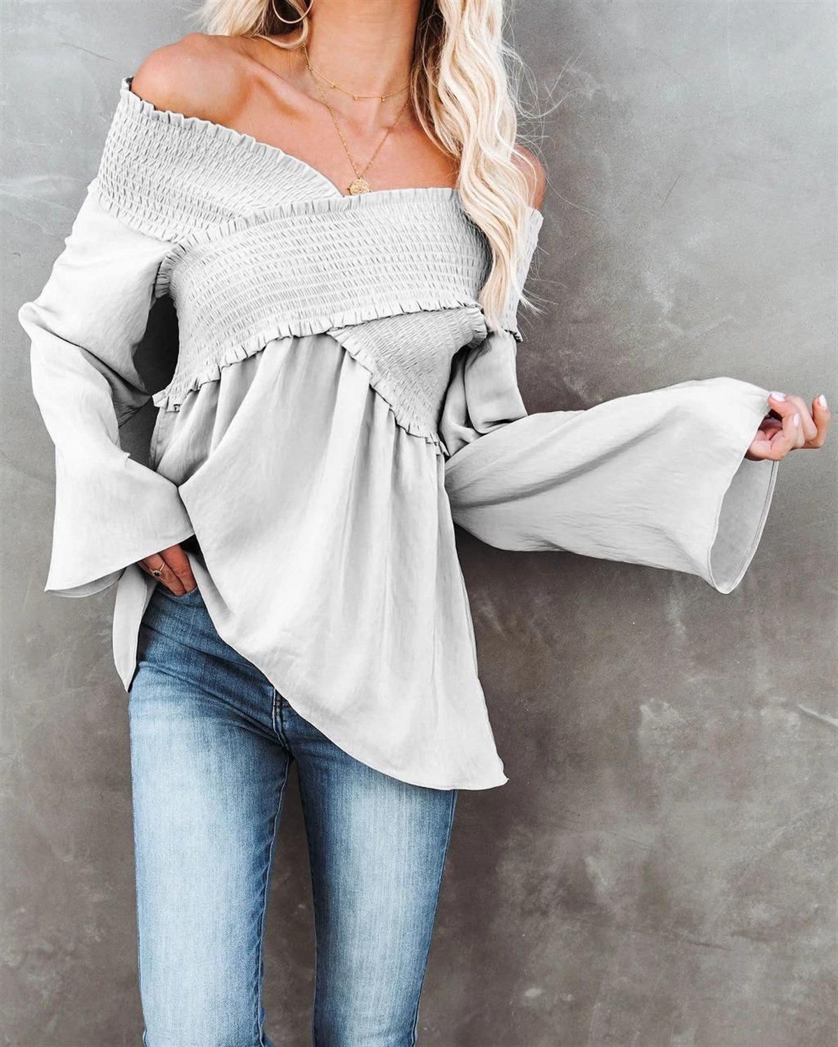 Gipe detaylı bluz - GRİ