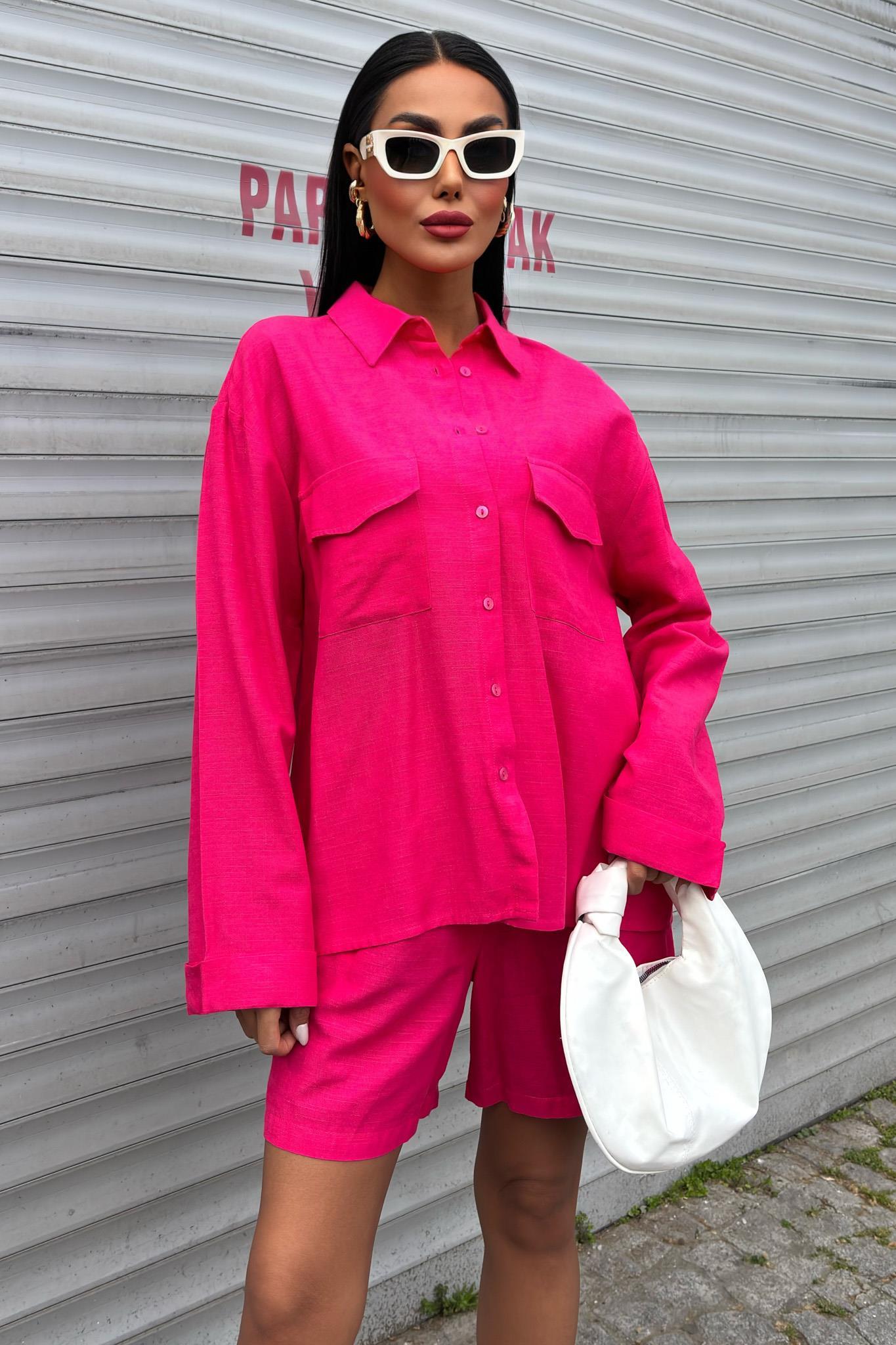 Gömlek ve Şort Flamlı Keten Takım 10130 R9-E-K2