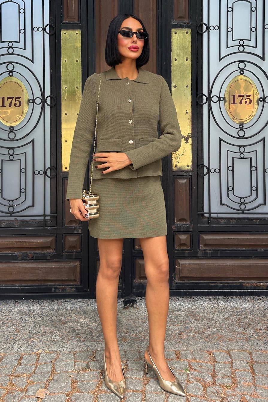 Gömlek Yaka ve Cep Detaylı Çelik Triko Takım 10215 R1-J-K1