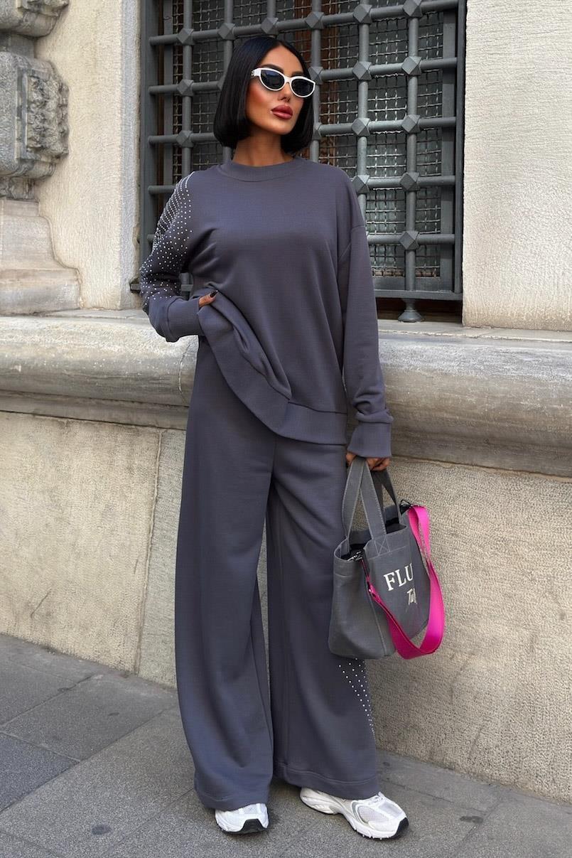 Gümüş Taşlı Dokuma Oversize Takım 9986 R1-M-K3