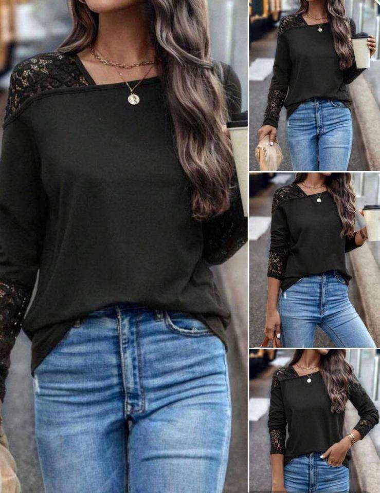 İthal Kaşkorse Kumaş Fransız Dantel Detay Tasarım Bluz