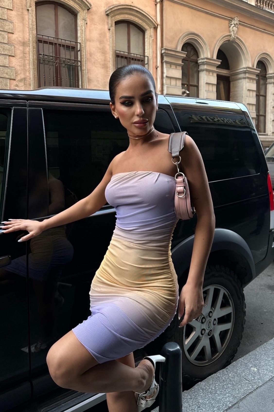 Jaipur Straplez Mini Tül Elbise 2555-08 R6-I-K3