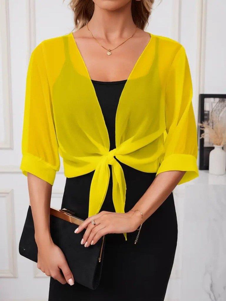 Kadın Fakir Kollu önden Bağlamalı Kısa şifon Bolero Ceket