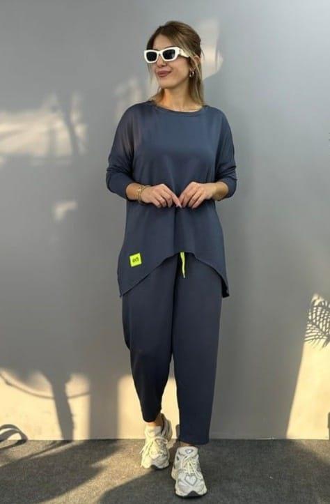 Kadın Uzun Kollu Arma Detaylı Iki Iplik Viskon Ikili Takım