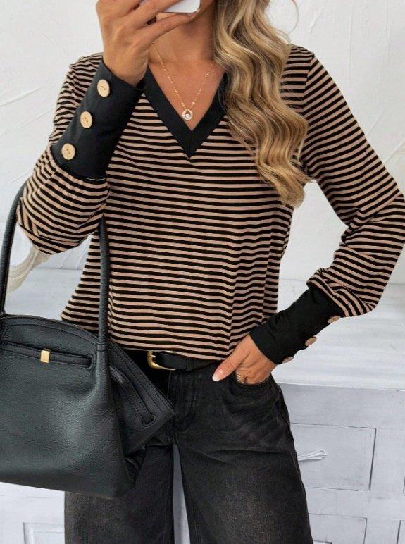 Kadın Uzun Kollu V Yakalı Desenli Süprem Bluz