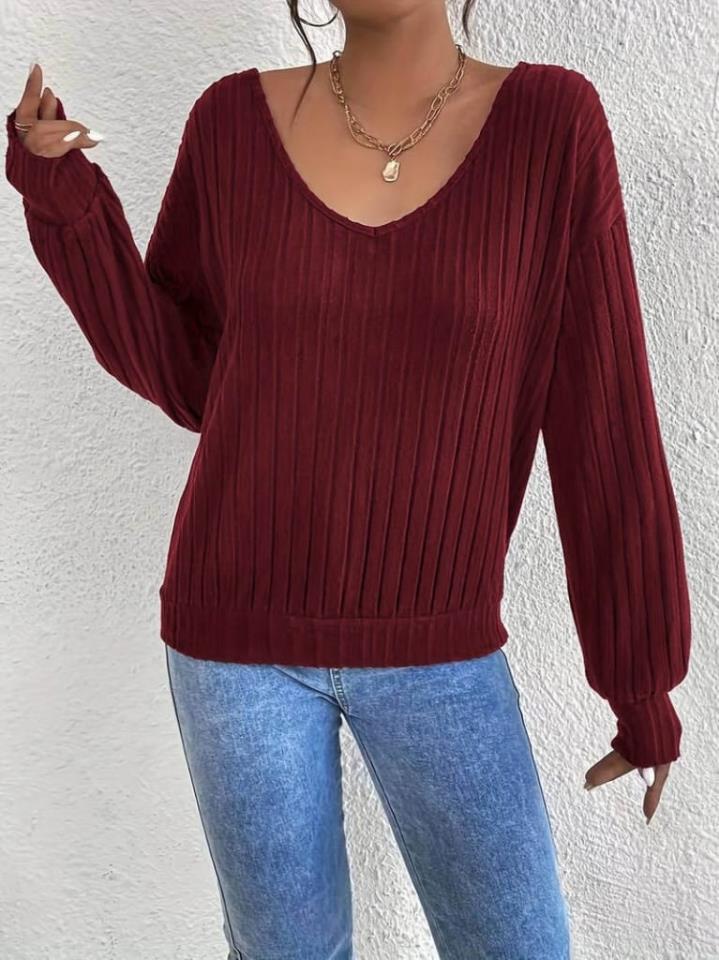 Kadın Uzun Kollu V Yakalı Pencere Sırt Dantel Detaylı Kaşkorse Kumaş Bluz