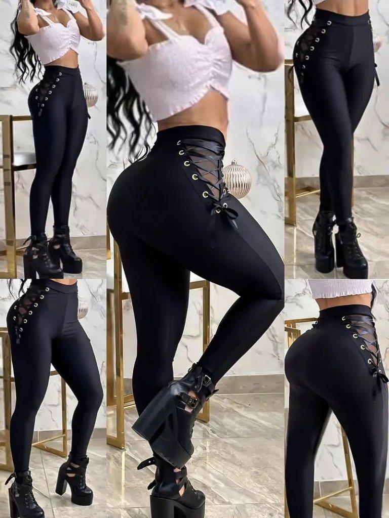 Kadın Yüksek Bel çapraz Bağcıklı Tül Detaylı Dalgıç Tayt