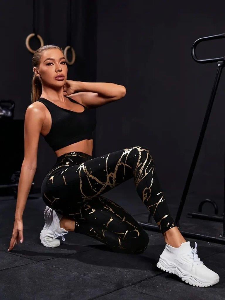 Kadın Yüksek Bel Desenli Spor Tayt