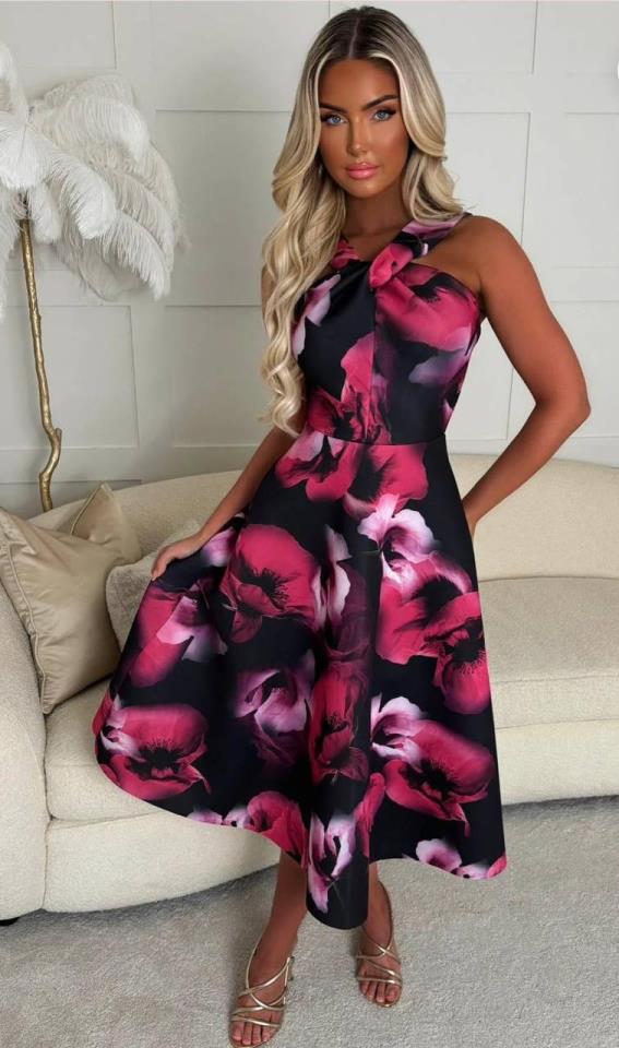 Kalın Askılı Dalgıç Kumaş Digital Baskı Elbise