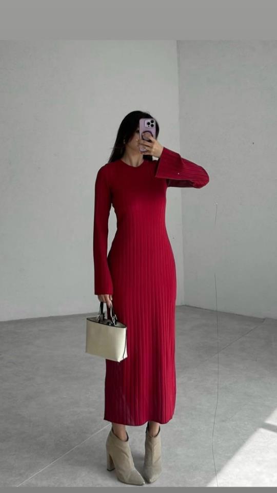 Kaşkorse Kumaş Maksi Boy Elbise