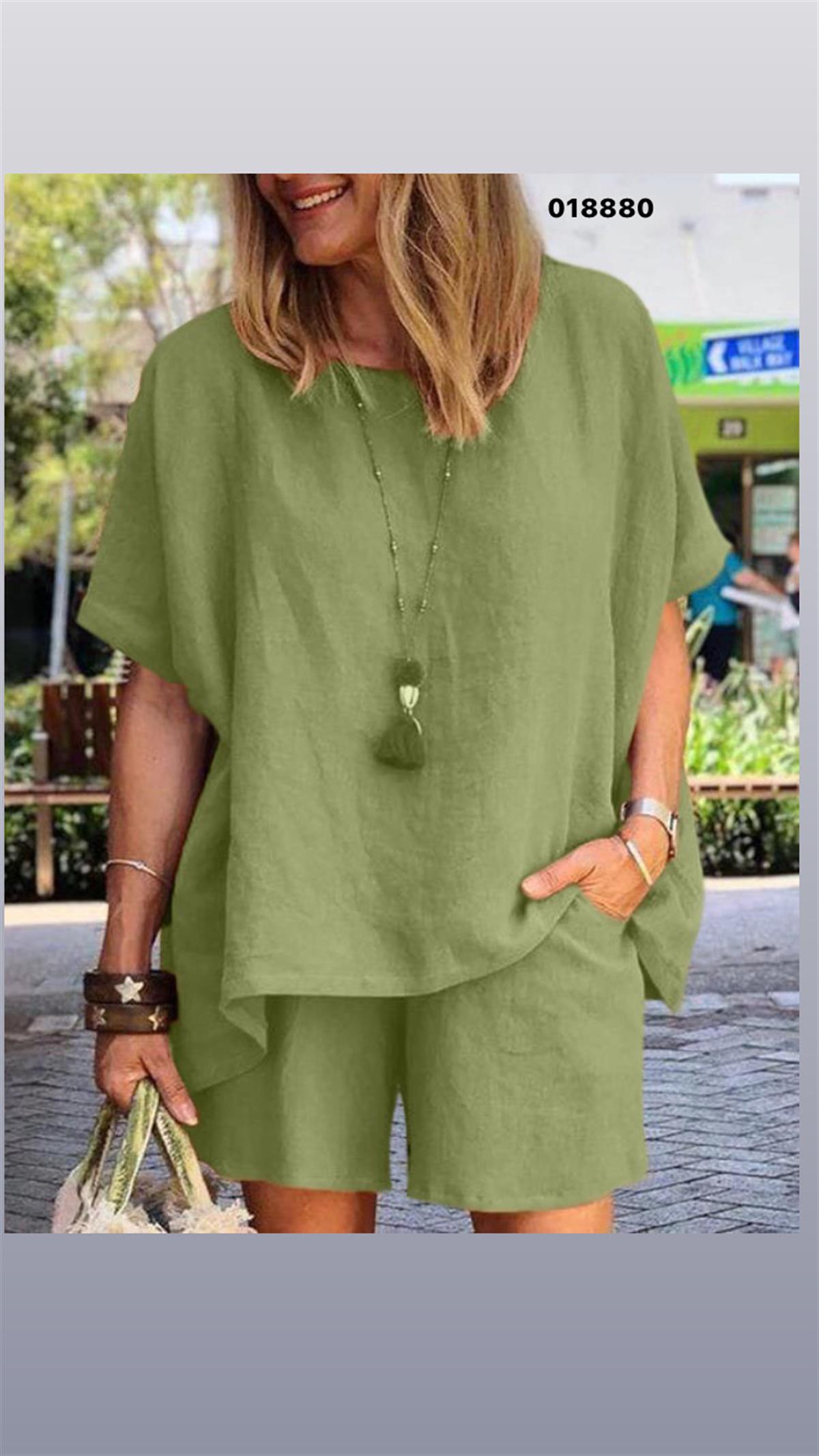 KINA YEŞİL Oversize ithal keten ikili takım