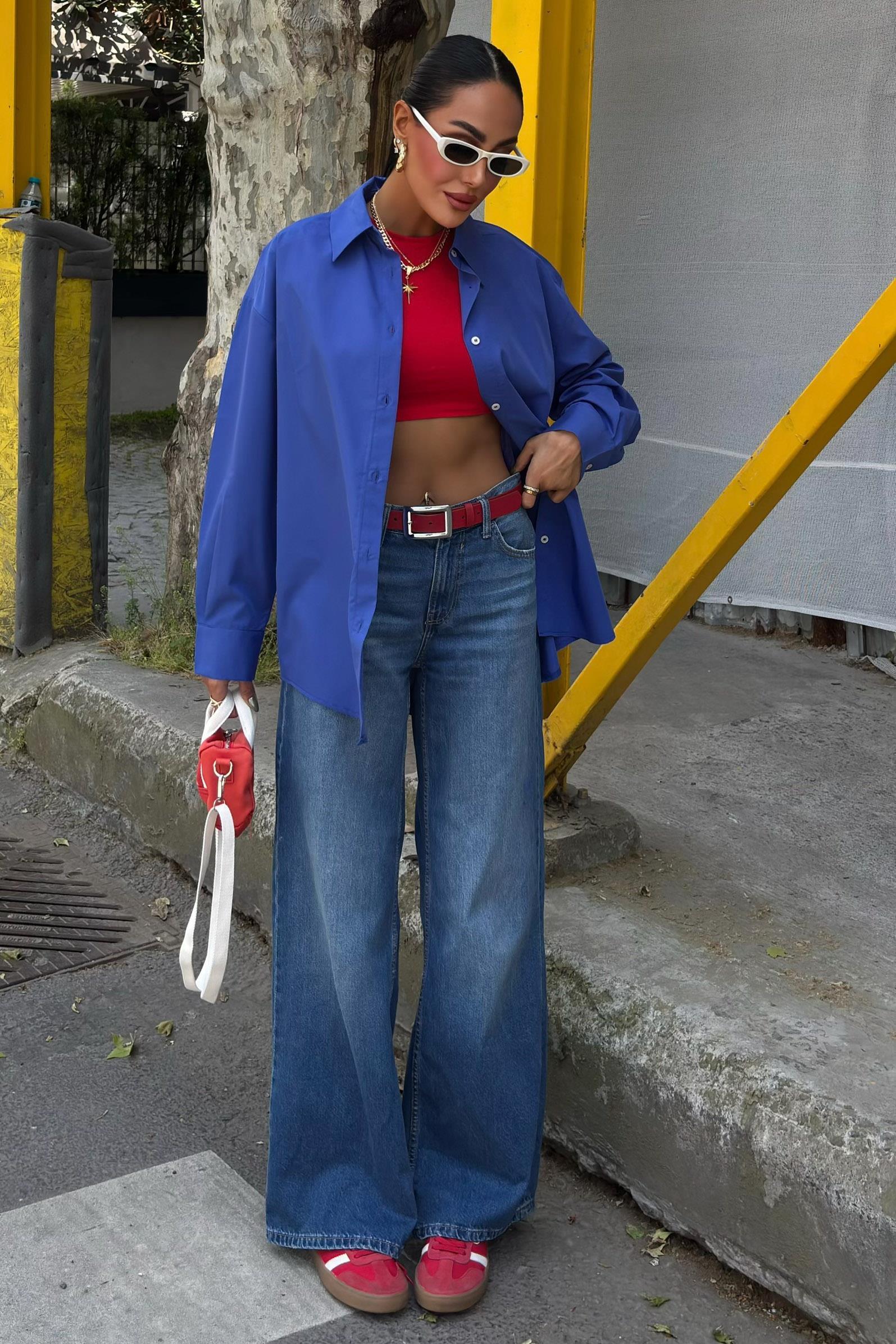 Klasik Oversize Poplin Gömlek 3421 R8-H-K4