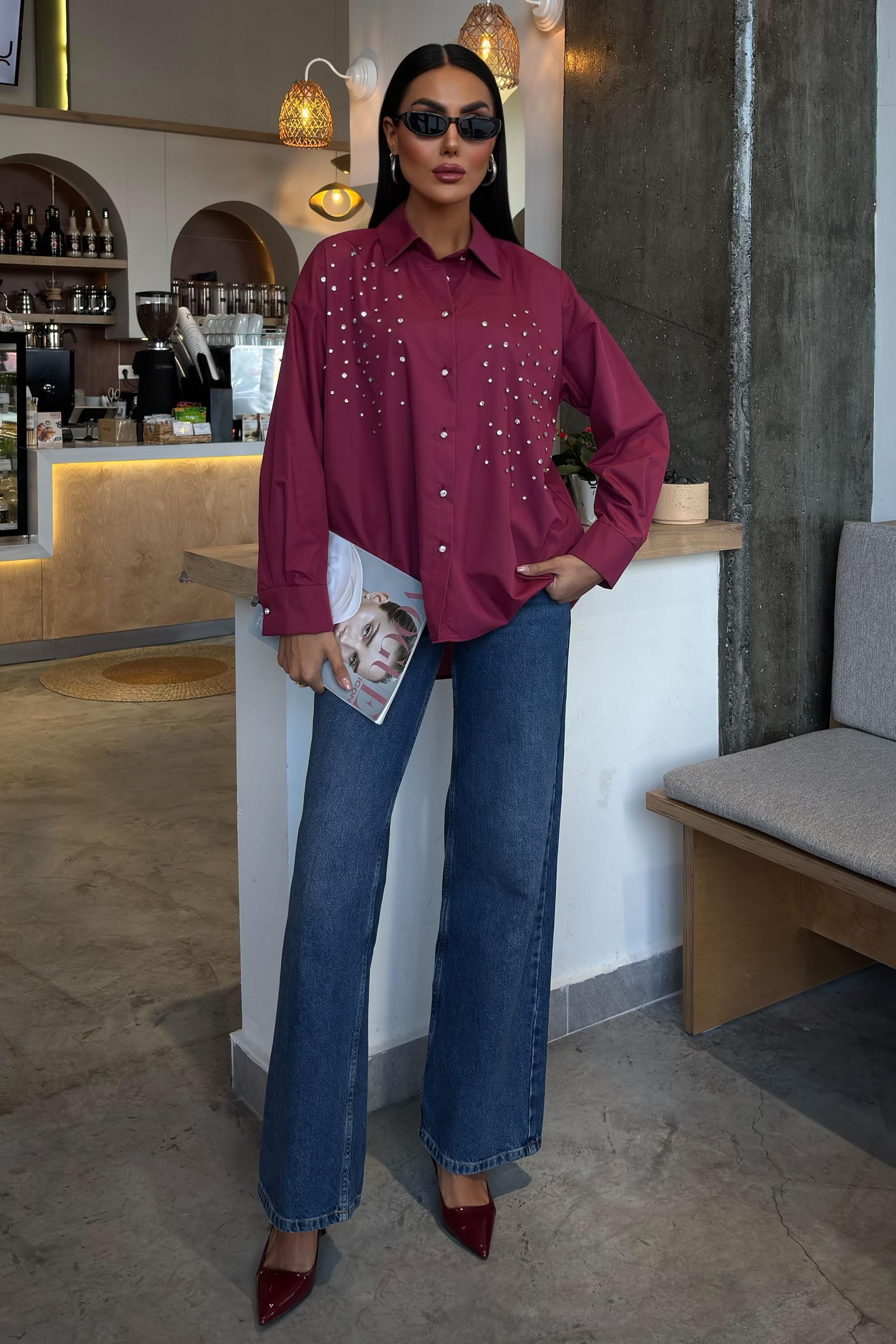 Kristal Taş Çakımlı Poplin Gömlek 3413 R7-A-K2