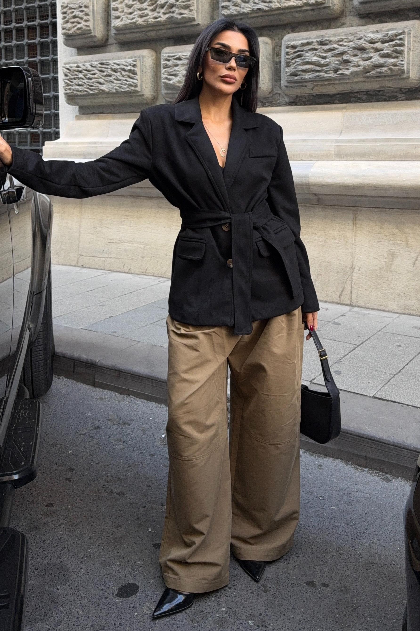 Kuşaklı ve Vintage Düğmeli Süet Ceket 6131 R10-F-K2