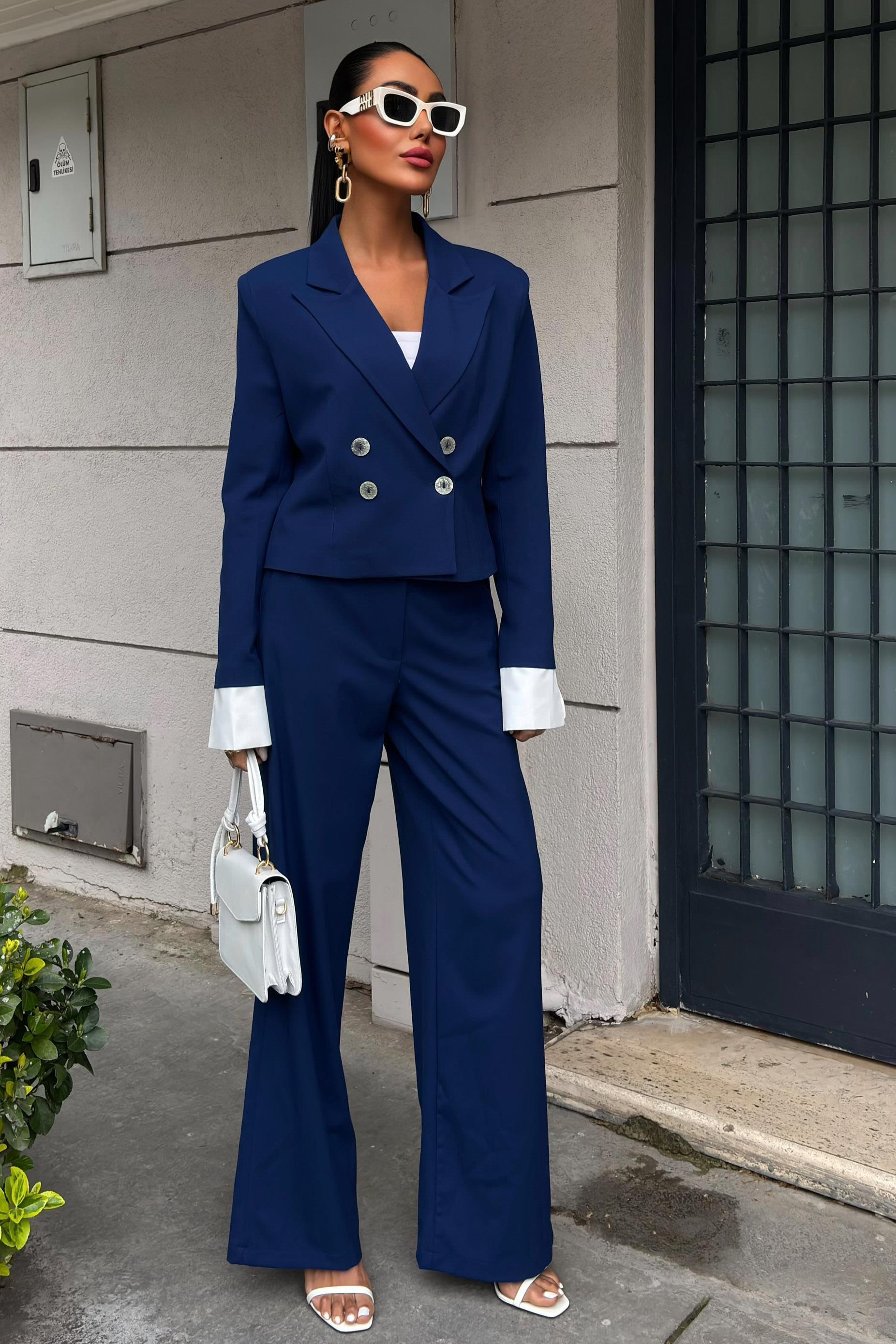 Manşetleri Garnili Kruvaze Ceketli Takım 10168 R6-D-K5