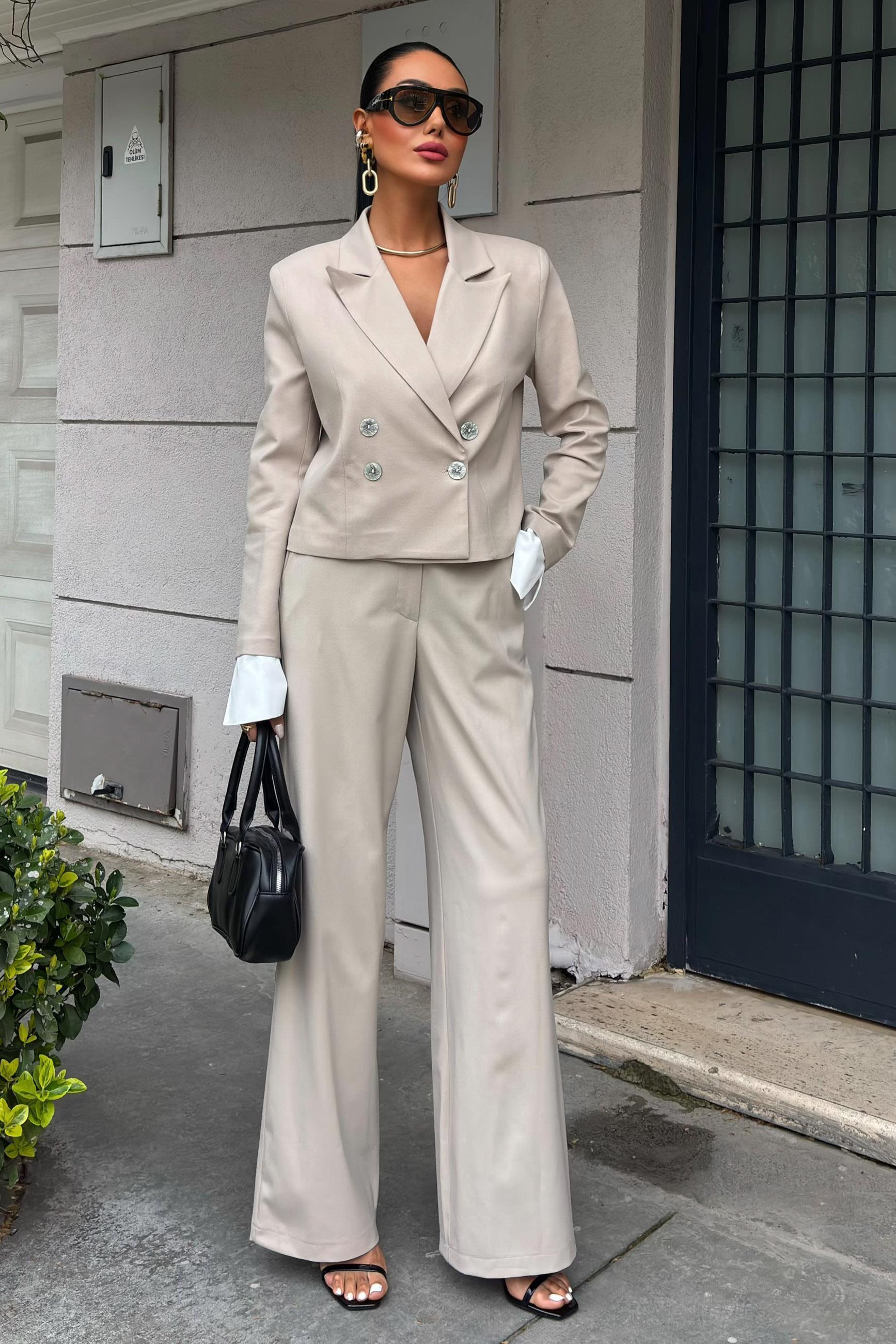 Manşetleri Garnili Kruvaze Ceketli Takım 10168 R6-D-K5