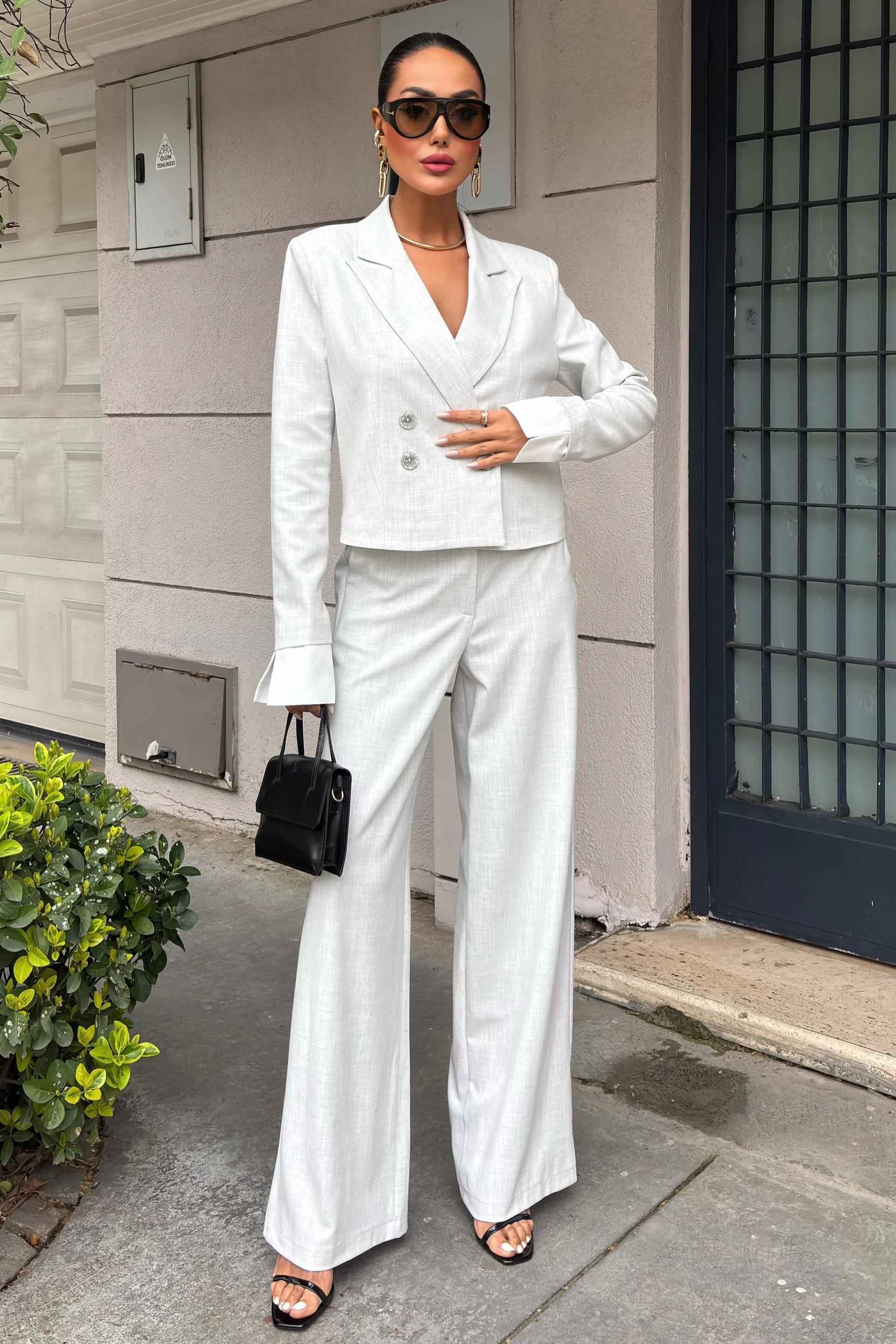 Manşetleri Garnili Kruvaze Ceketli Takım 10168 R6-D-K5