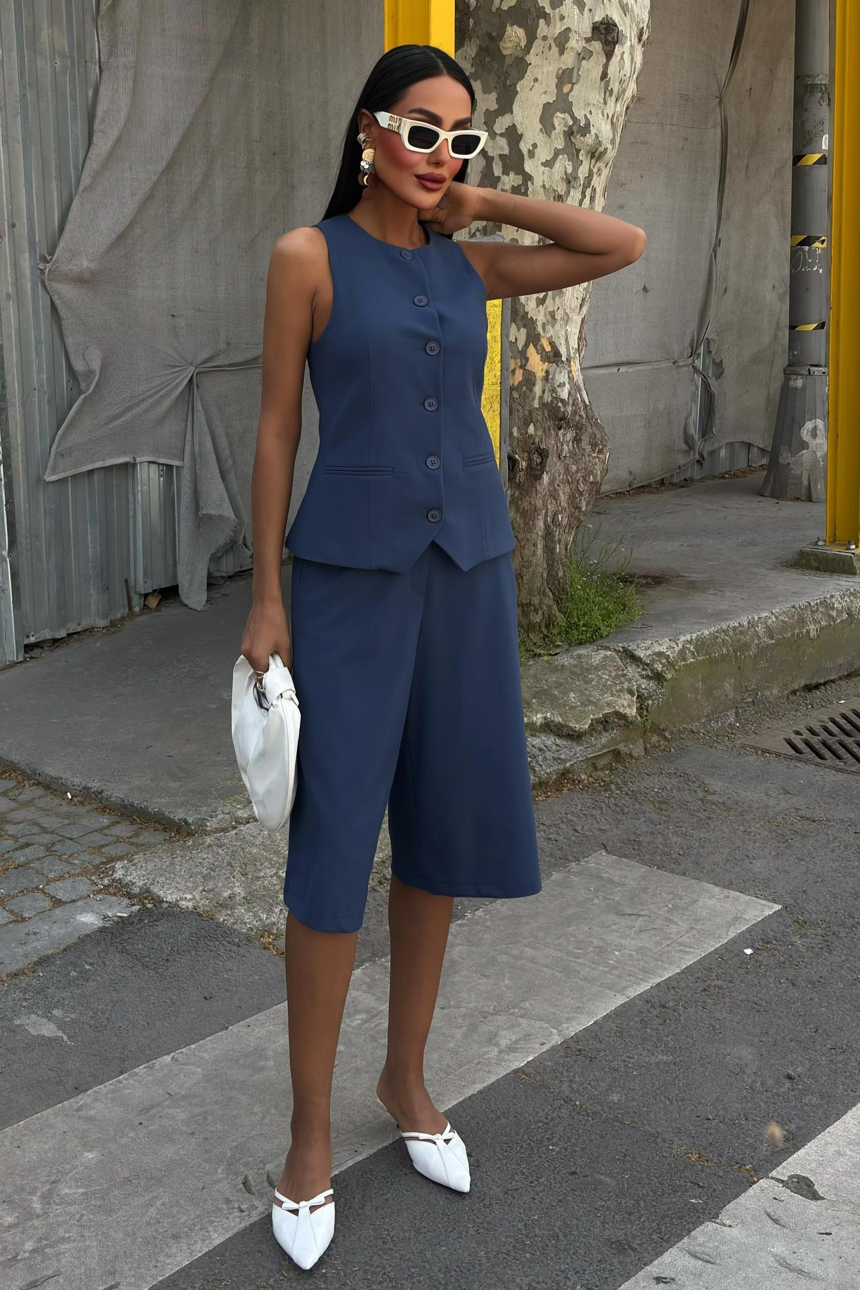 Midi Şortlu ve Yelekli Viscon Takım 10167 R7-C-K3