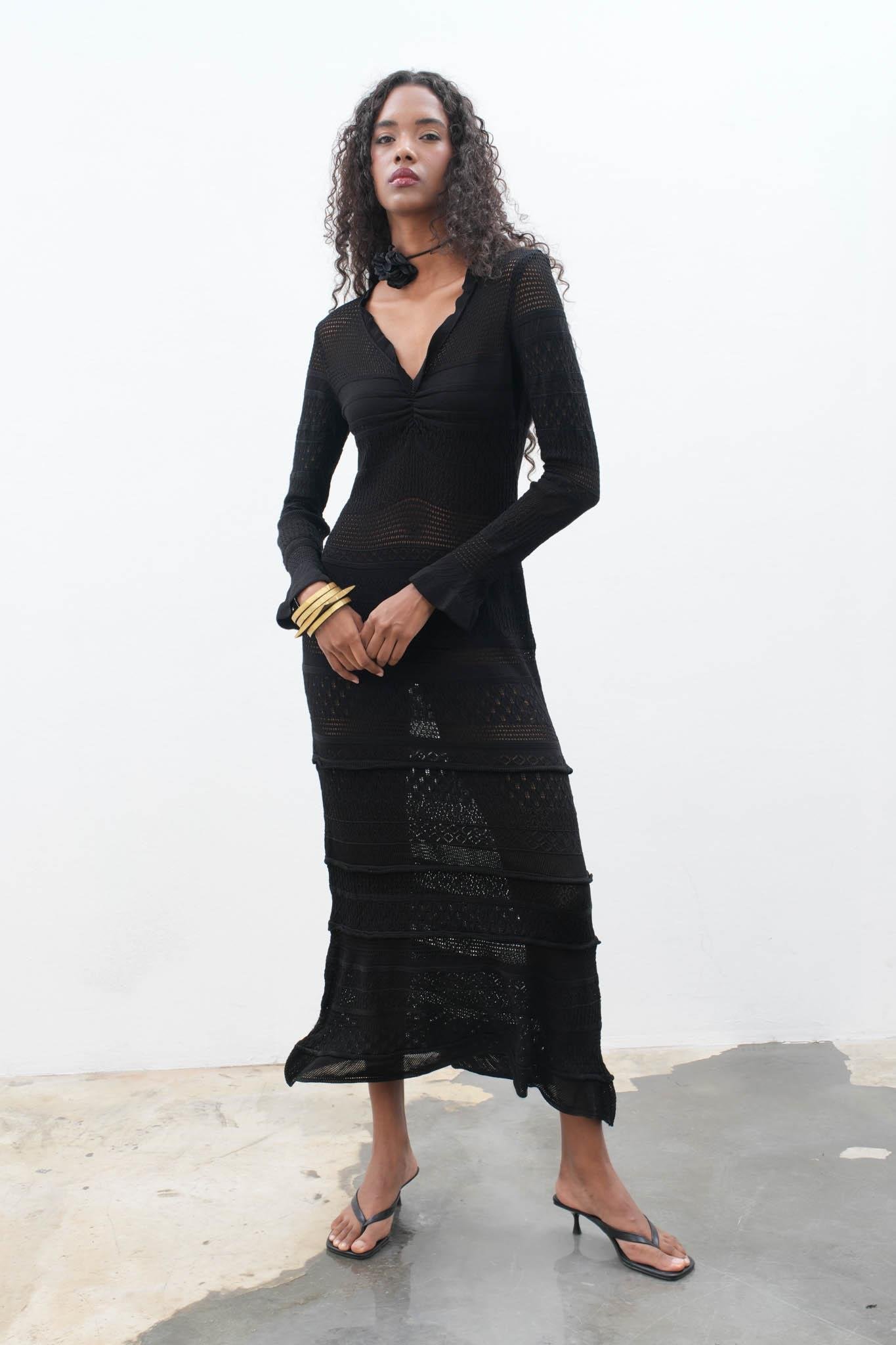 Mirca Maxi Fırfır Detaylı Örme Elbise 2798 R4-E-K5