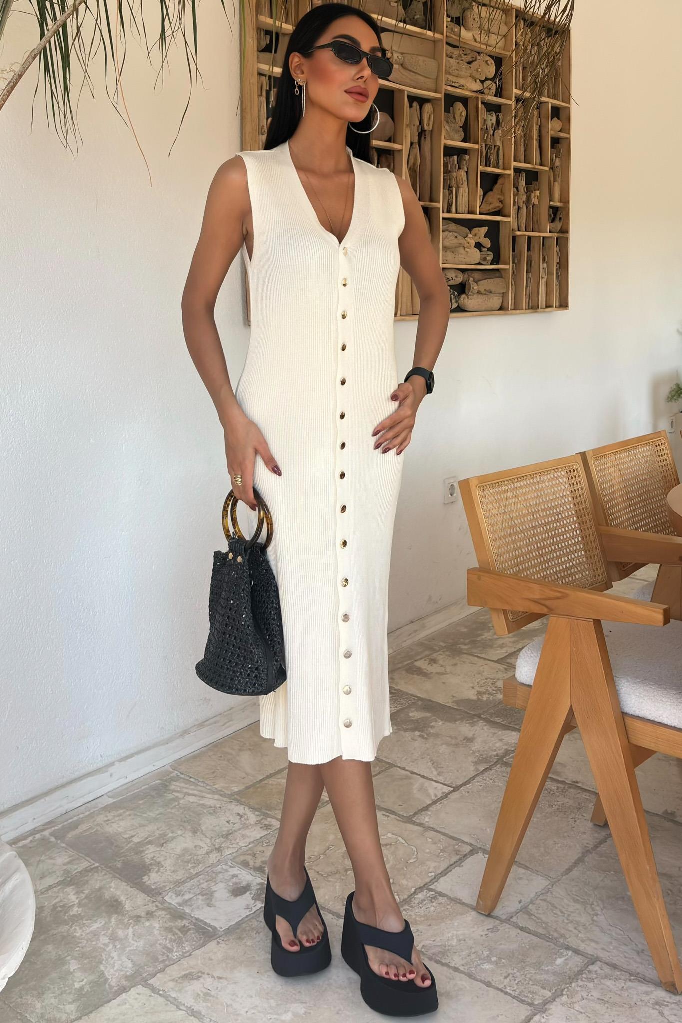 Önü Düğmeli Fitilli Kolsuz Elbise 2832 R2-A-K4