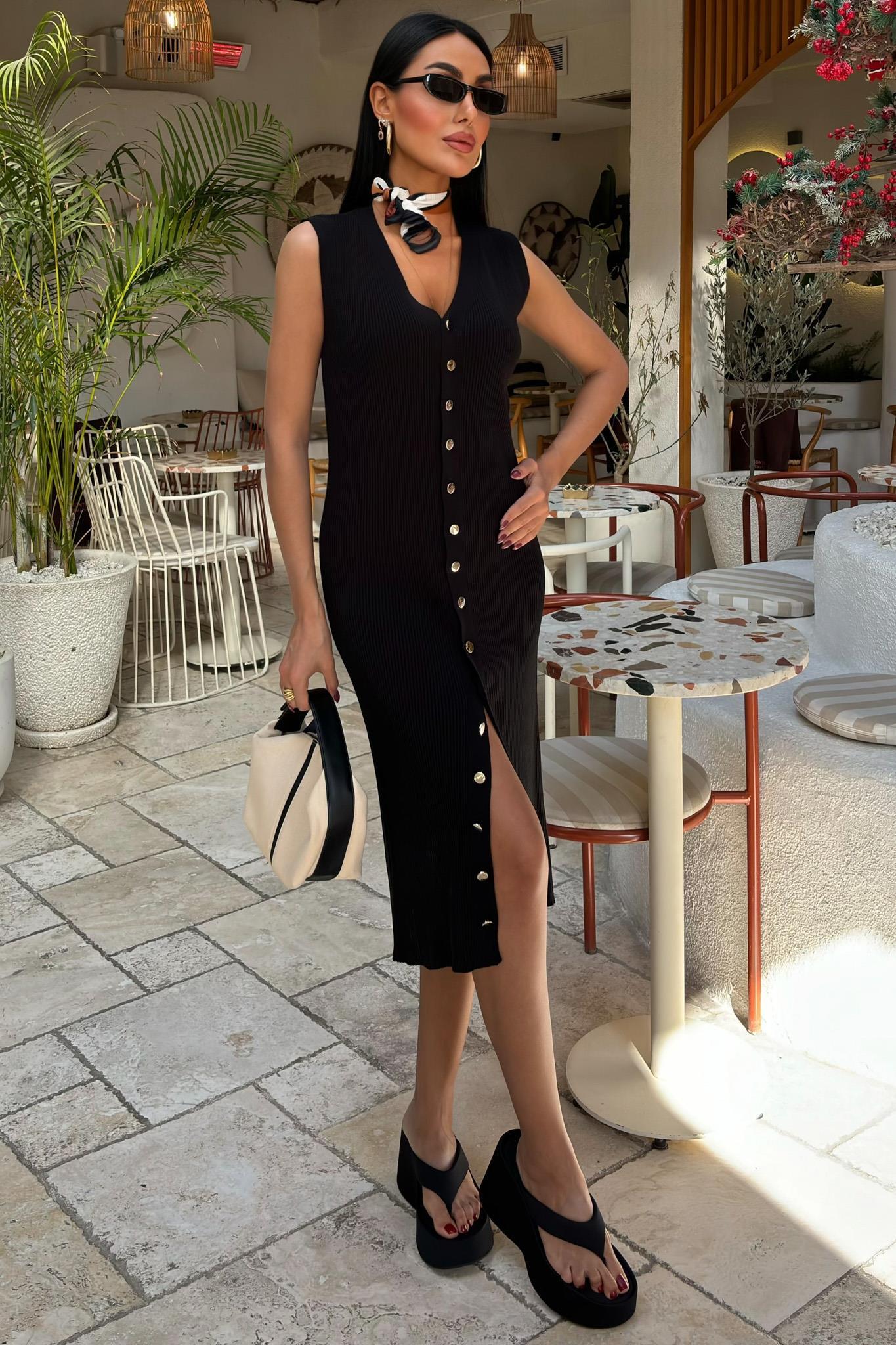 Önü Düğmeli Fitilli Kolsuz Elbise 2832 R2-A-K4