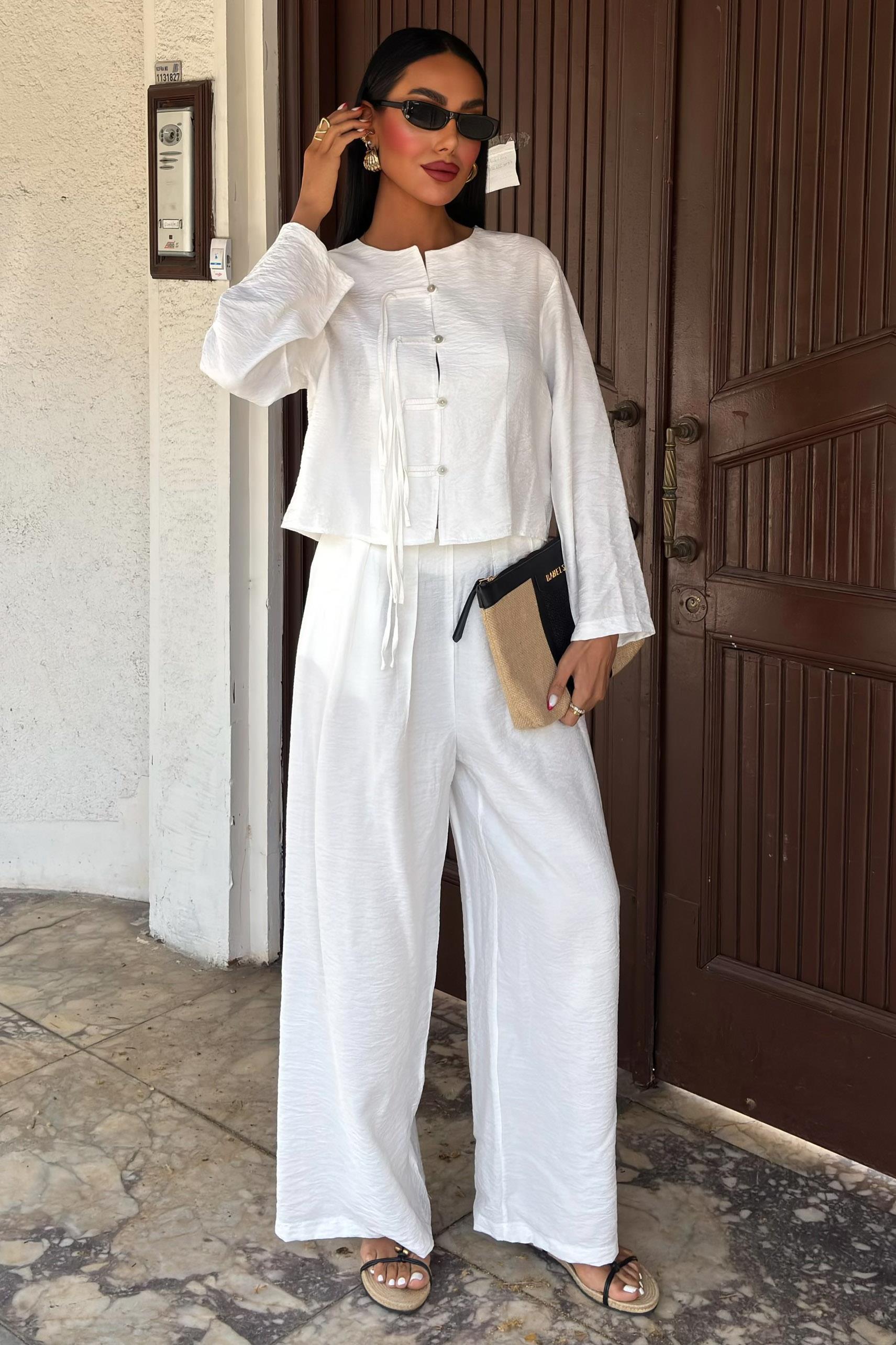 Önü İnce Kordon Detaylı ve Double Paça Pantolonlu Takım 10180 R7-K-K2