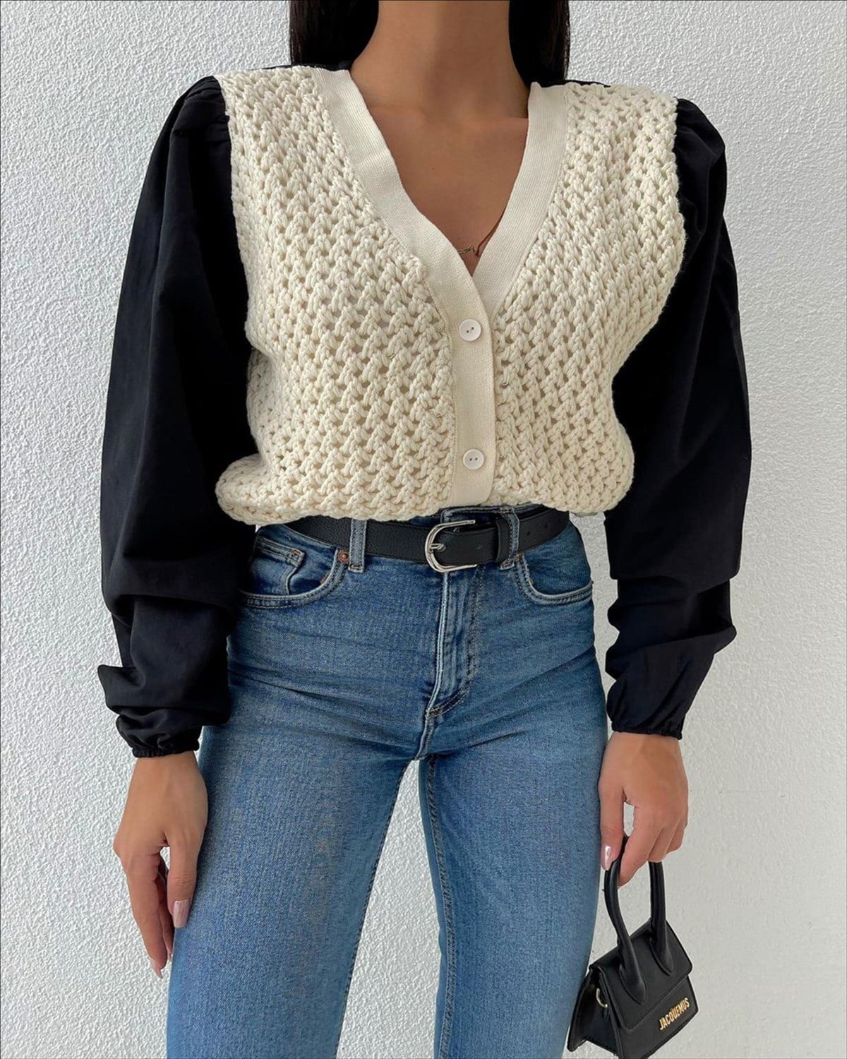 Örgü gömlek hırka - SİYAH