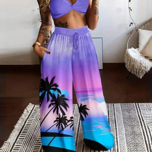 ÖZEL FİYAT İthal Dalgıç Kumaş Digital Baskı Crop~pantolon Ikili Takım