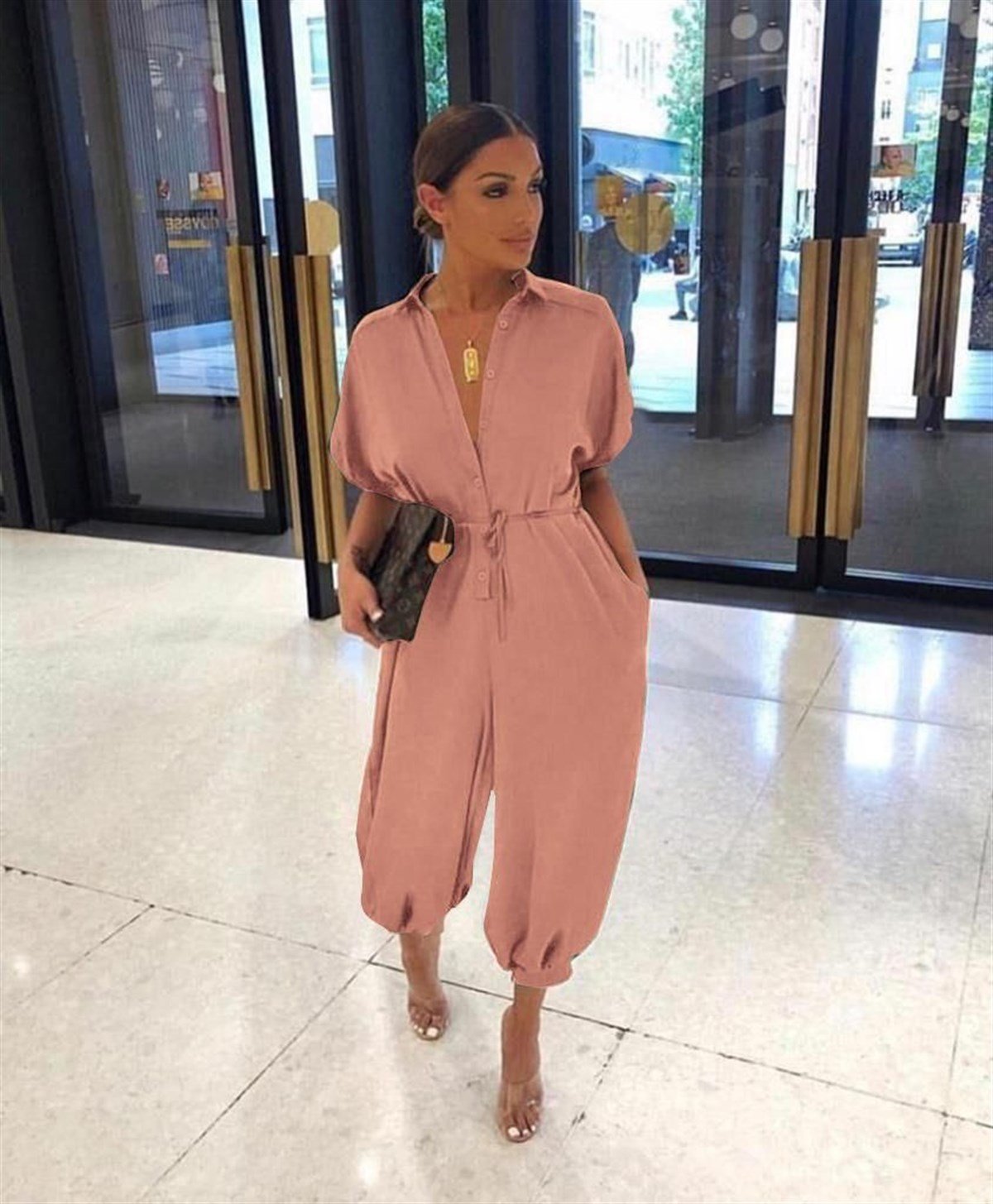 Paça ve düğme detay tulum - PUDRA