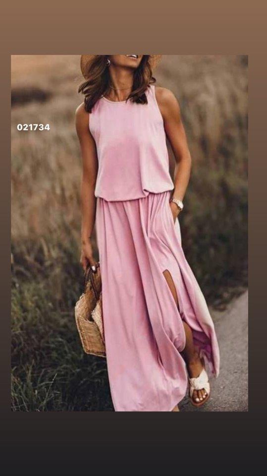 PEMBE Beli Lastikli Süprem Kumaş Yırtmaçlı Elbise