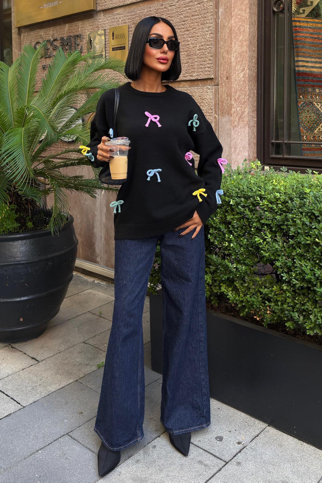 Renkli Fiyonk Detaylı Triko Kazak 1372 R3-A-K1