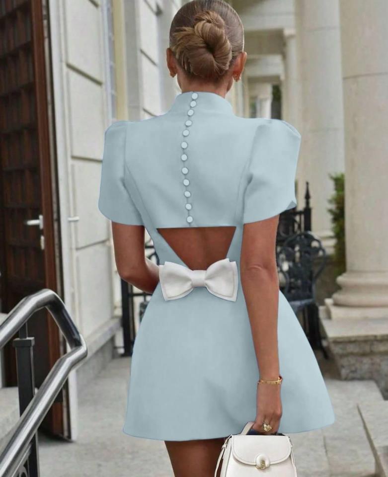 Scuba Dalgıç Kumaş Fiyonk Ve Düğme Detaylı Elbise