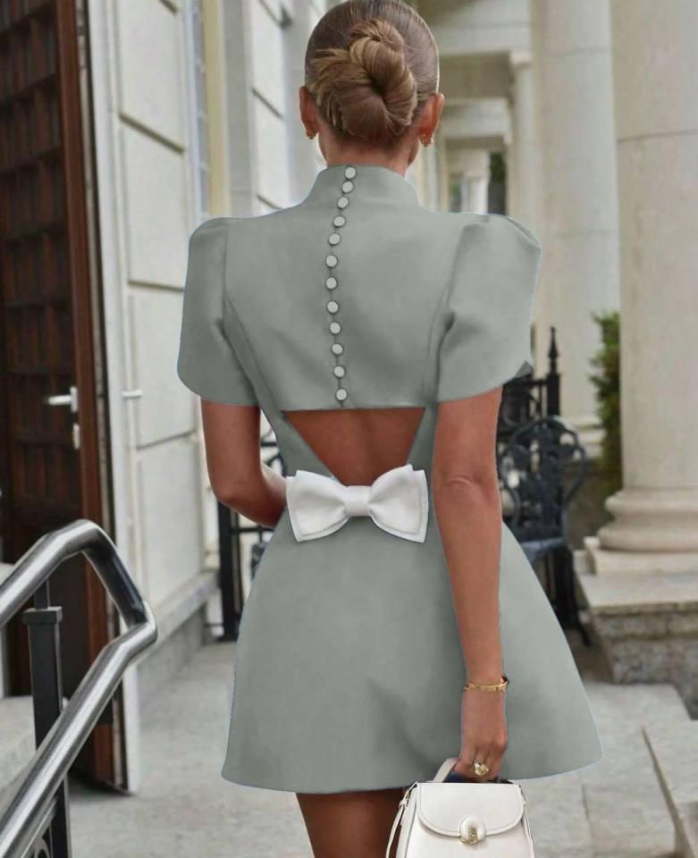 Scuba Dalgıç Kumaş Fiyonk Ve Düğme Detaylı Elbise