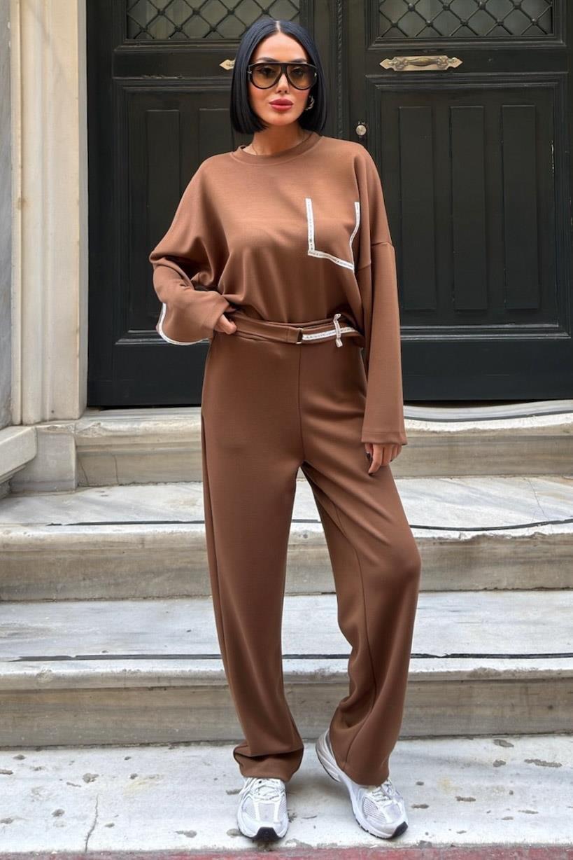 Şerit ve Beli Kemer Detaylı Modal Takım 10234 R9-D-K5